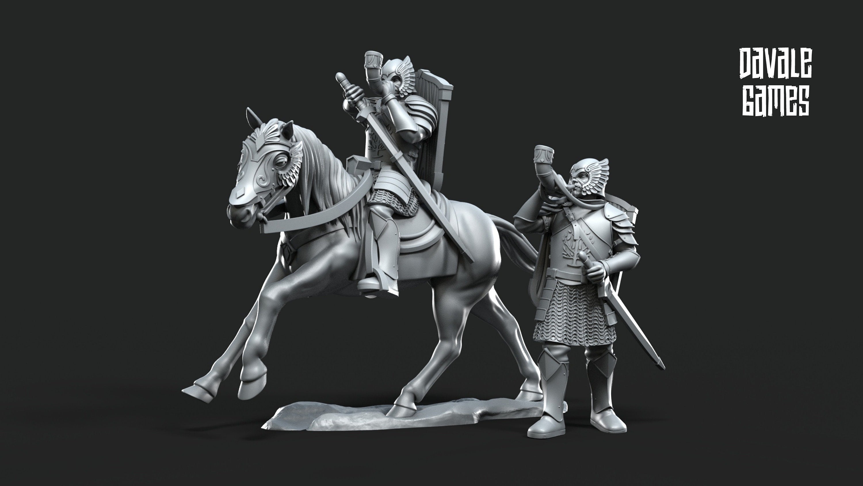 Gandor - Grey Castle Horn Mounted and foot, Banner Protectors of the shire, miniatures for wargame D&D, Lotr...