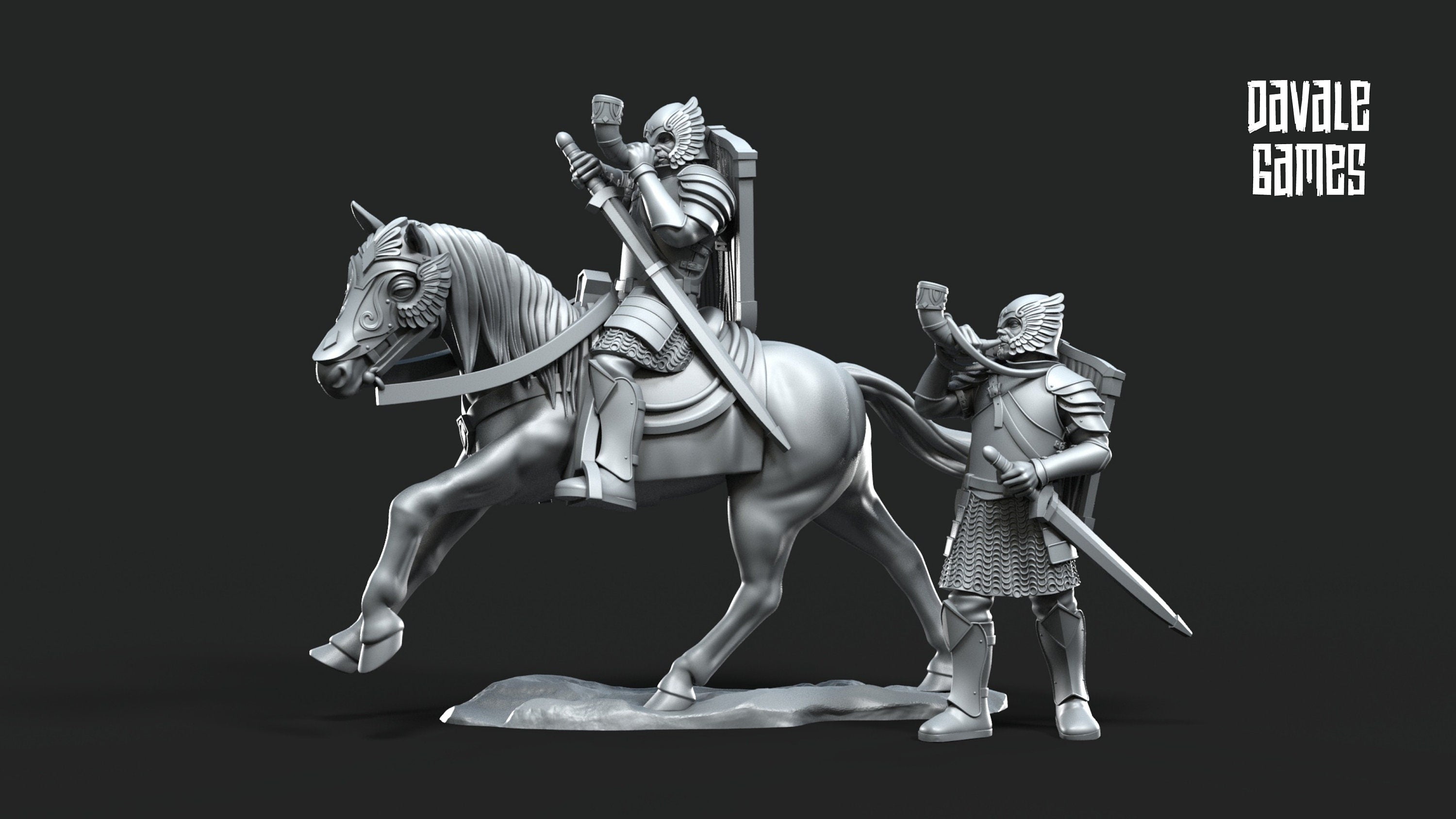 Gandor - Grey Castle Horn Mounted and foot, Banner Protectors of the shire, miniatures for wargame D&D, Lotr...