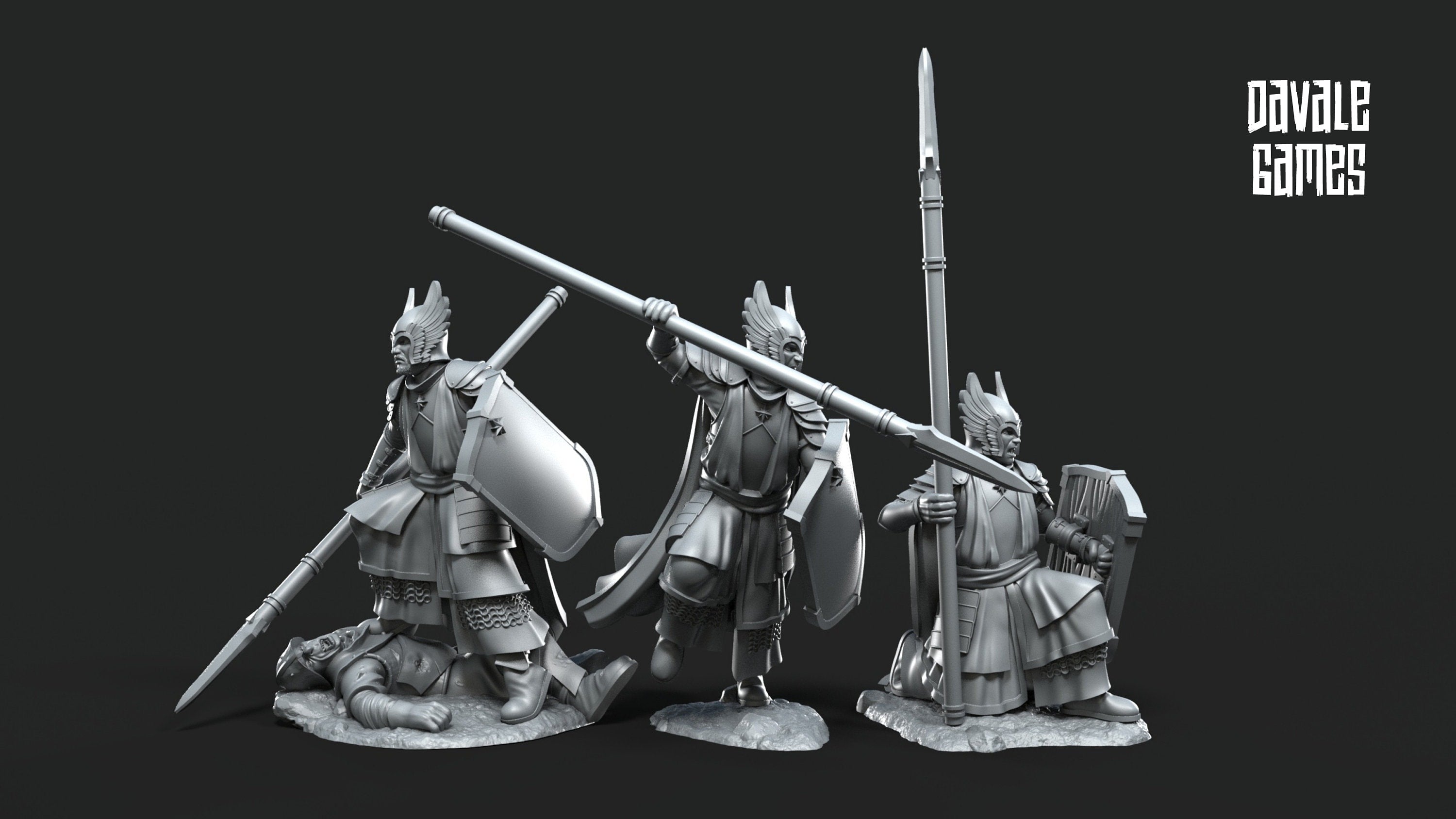 Gandor - Grey Castle 3x Guards of the Grey Tree foot, Banner Protectors of the shire, miniatures for wargame D&D, Lotr...