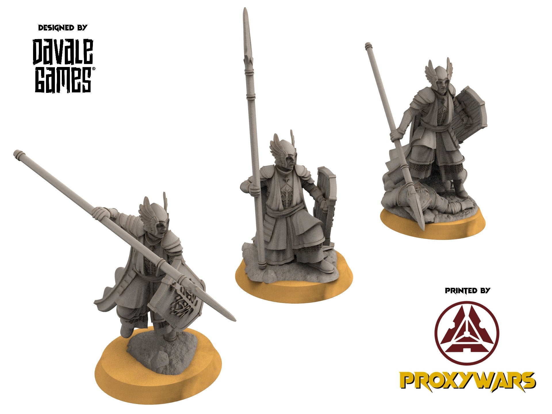 Gandor - Grey Castle 3x Guards of the Grey Tree foot, Banner Protectors of the shire, miniatures for wargame D&D, Lotr...