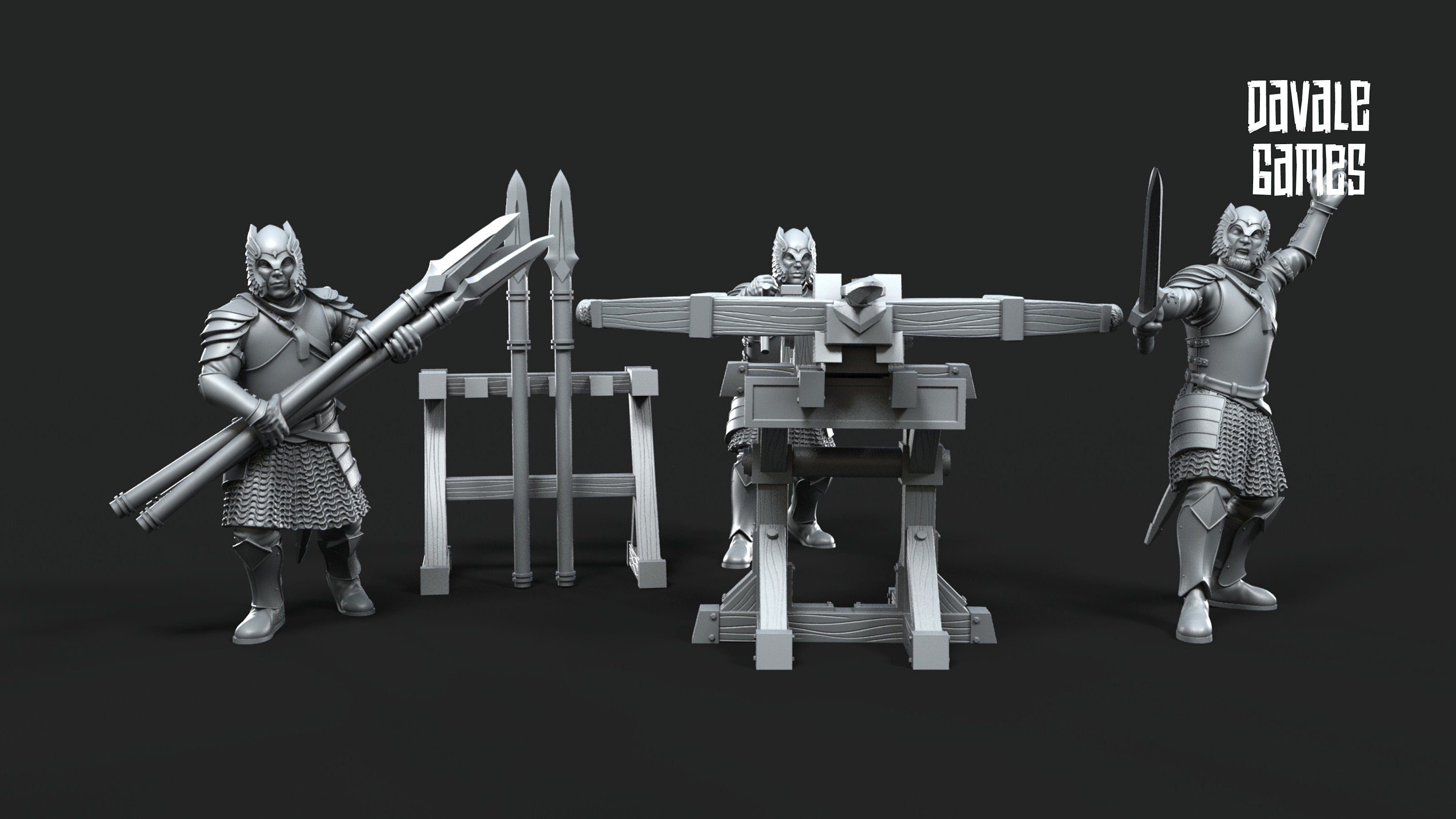 Gandor - Grey Castle Rocket Launcher with Dotation, Banner Protectors of the shire, miniatures for wargame D&D, Lotr...