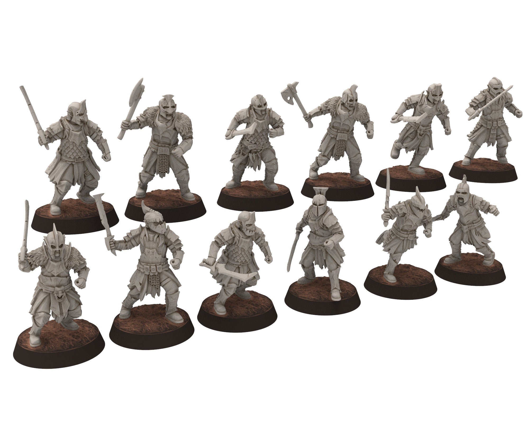 Orc horde - Heavy warriors Sword & Shield warband, Middle rings for wargame DnD, LOTR, Frostgrave... Modular miniatures Quatermaster3D