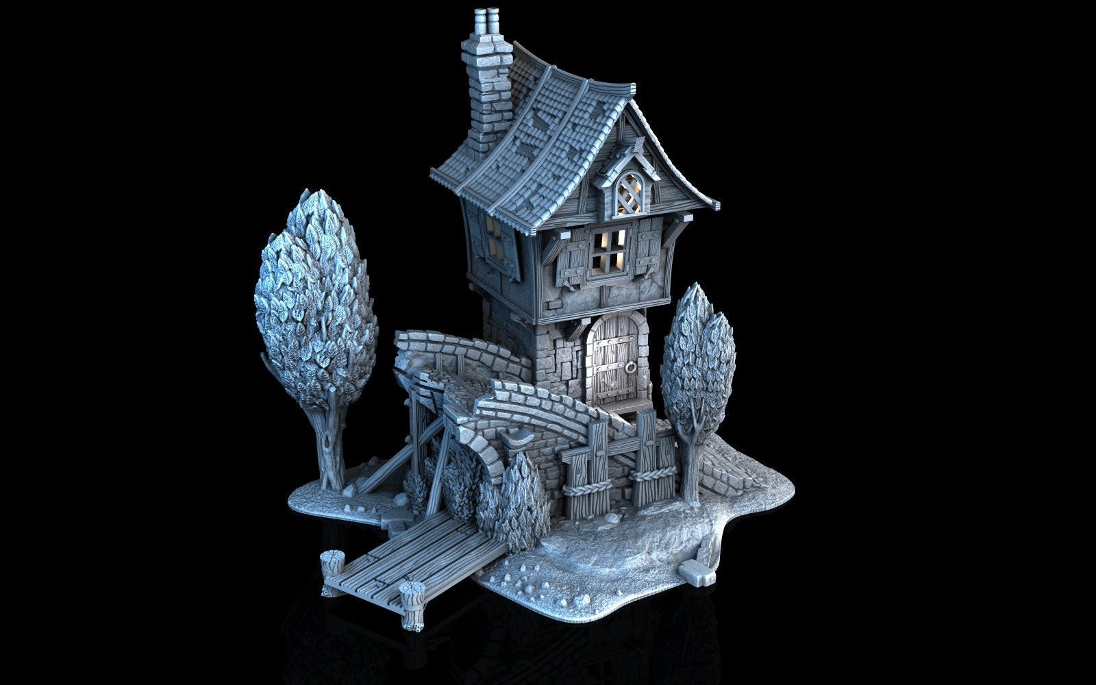 Medieval Town scenery building - Broken-bridge - PLA for Oldworld, Dungeon & Dragons, Frostgrave, Age of fantasy battle skirmish wargame...