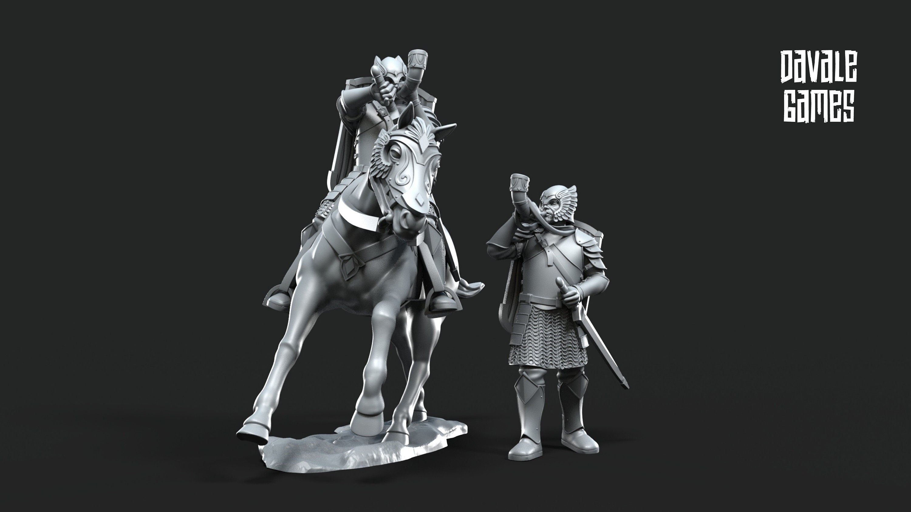 Gandor - Grey Castle Horn Mounted and foot, Banner Protectors of the shire, miniatures for wargame D&D, Lotr...