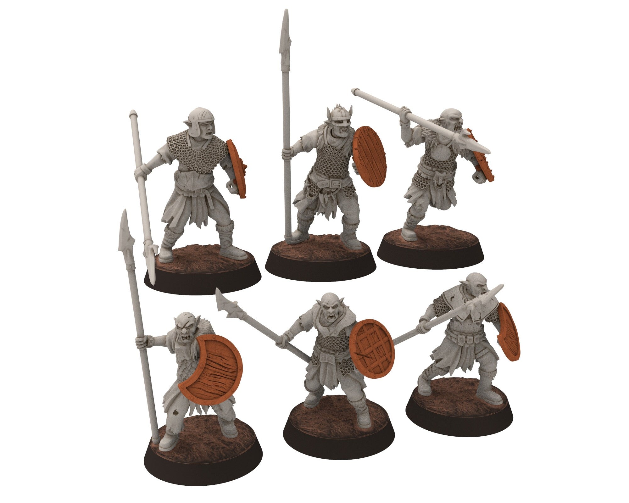 Orc horde - Sword & Shield warriors warband, Middle rings miniatures for wargame DnD, LOTR, Frostgrave... Modular miniatures Quatermaster3D
