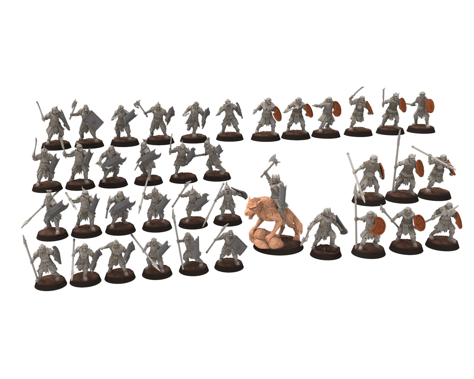 Orc horde - Heavy warriors Spear & Shield warband, Middle rings for wargame DnD, LOTR, Frostgrave... Modular miniatures Quatermaster3D