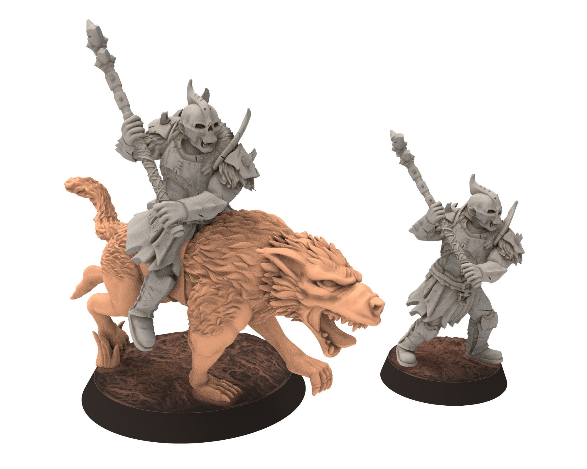 Orc horde - Fierce Warlord on wolf warriors warband, Middle rings for wargame DnD, LOTR, Frostgrave... Modular miniatures Quatermaster3D
