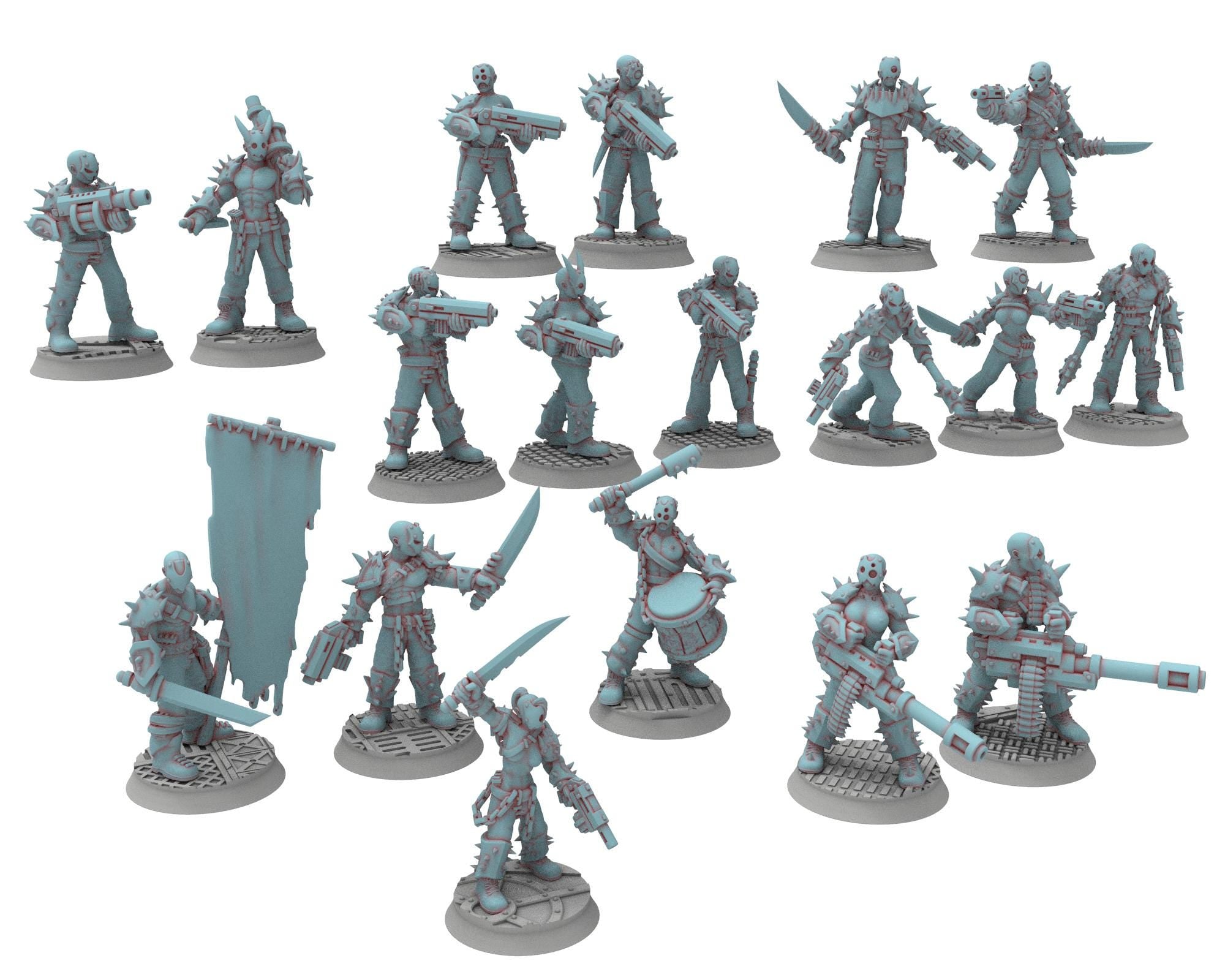 Followers of Change - 32mm Twisted Cultists of Chaos god - Flamers Team - OPR Tabletop wargame Resin 3D printed proxy, Edge Miniatures