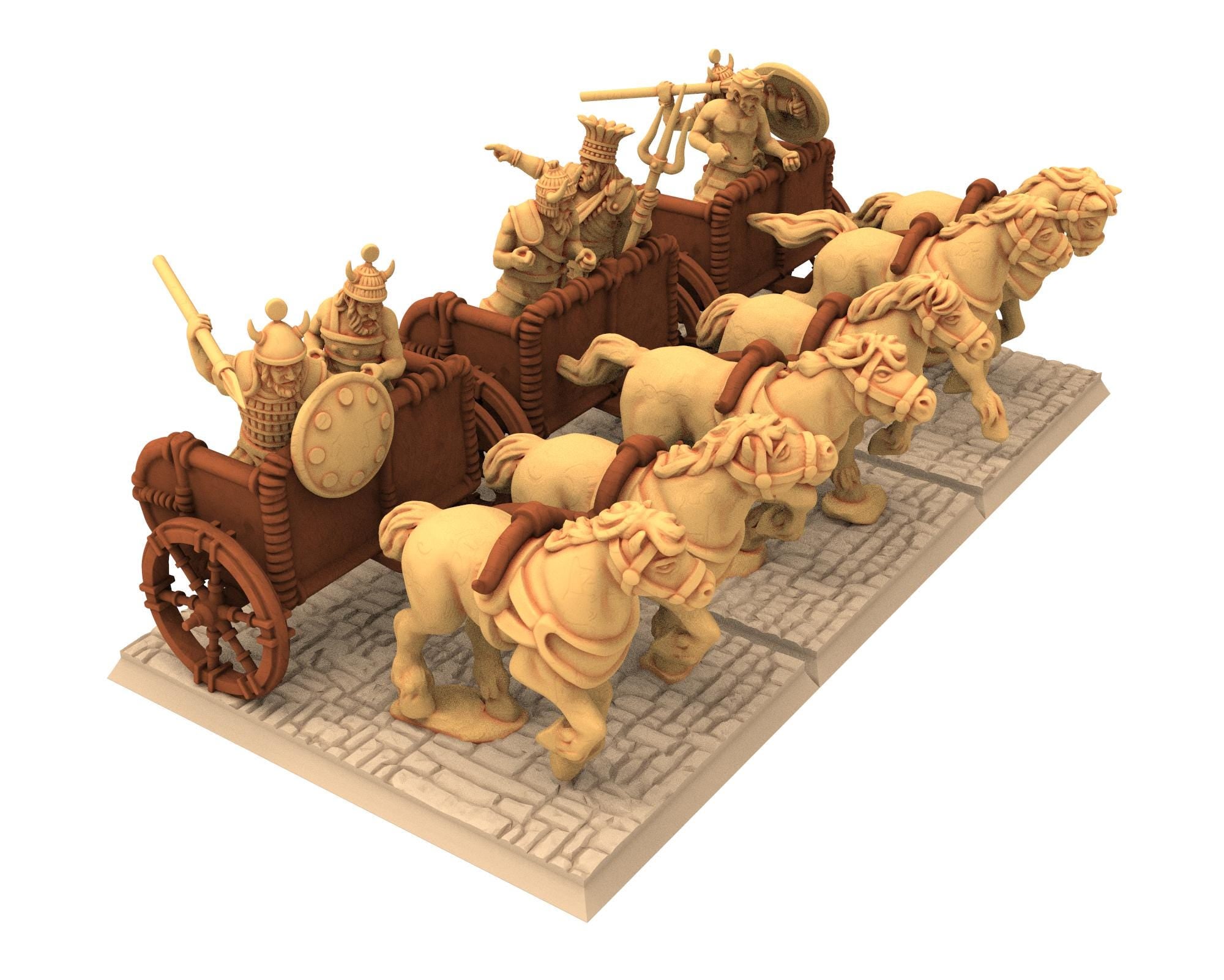Biblical times - Sea people - General on Chariots of war, elite warrior - 28mm/15mm - Historical Wargame, Hail Caesar, DBA, DBM... RedCopper