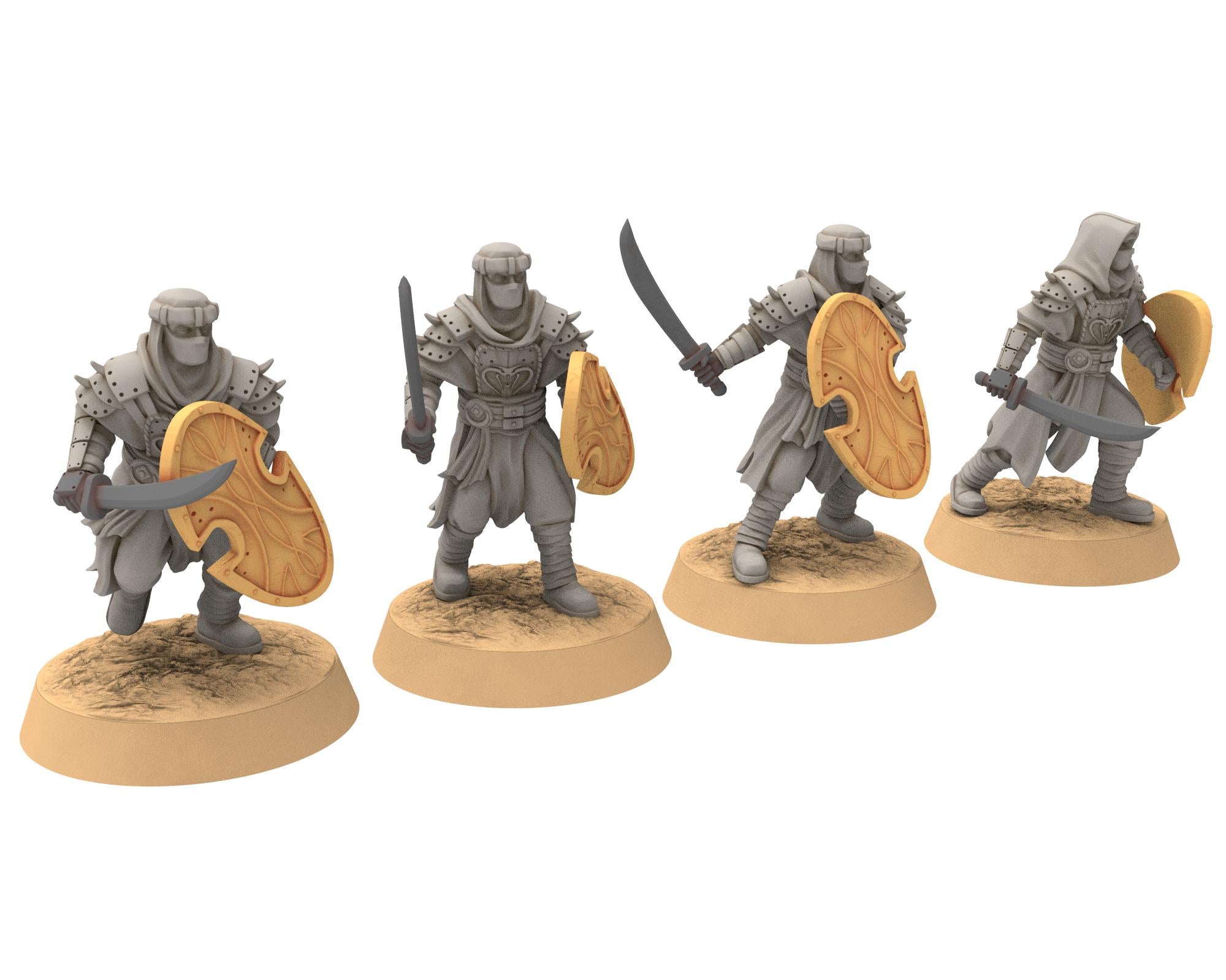 Harad - x4 Modular Cobra Warrior Mace & shield Berber nomads, Bedouin Arabs Sarazins miniatures for wargame DnD, Lotr... Quatermaster3D