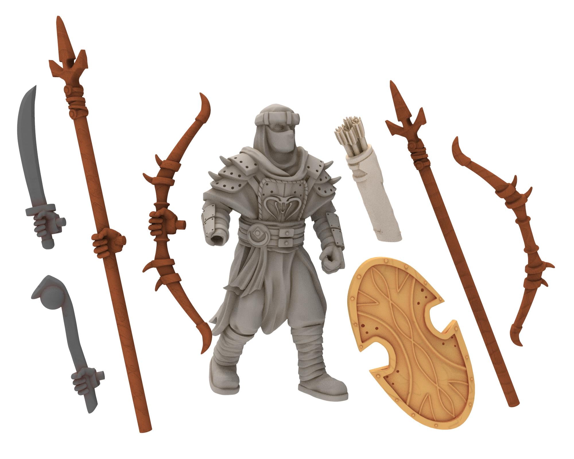 Harad - x4 Modular Cobra Warrior Sword & shield Berber nomads, Bedouin Arabs Sarazins miniatures for wargame DnD, Lotr... Quatermaster3D