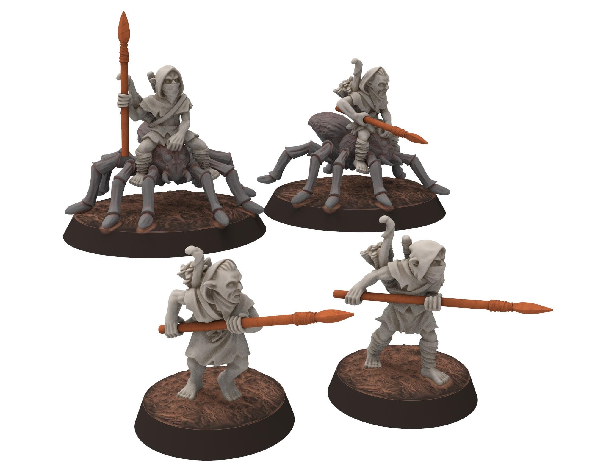 Goblin Cave - Goblin Spider Riders with Spears, Tamed forest Spiders, Middle rings for wargame D&D, Lotr... Medbury miniatures