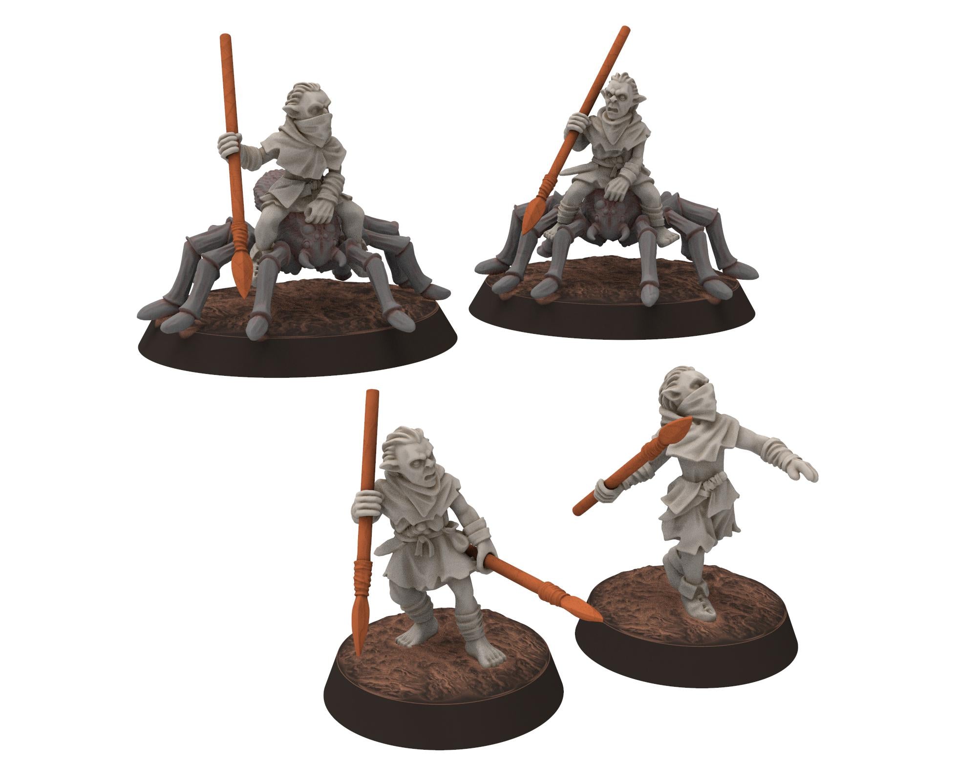 Goblin Cave - Goblin Spider Riders with Spears, Tamed forest Spiders, Middle rings for wargame D&D, Lotr... Medbury miniatures
