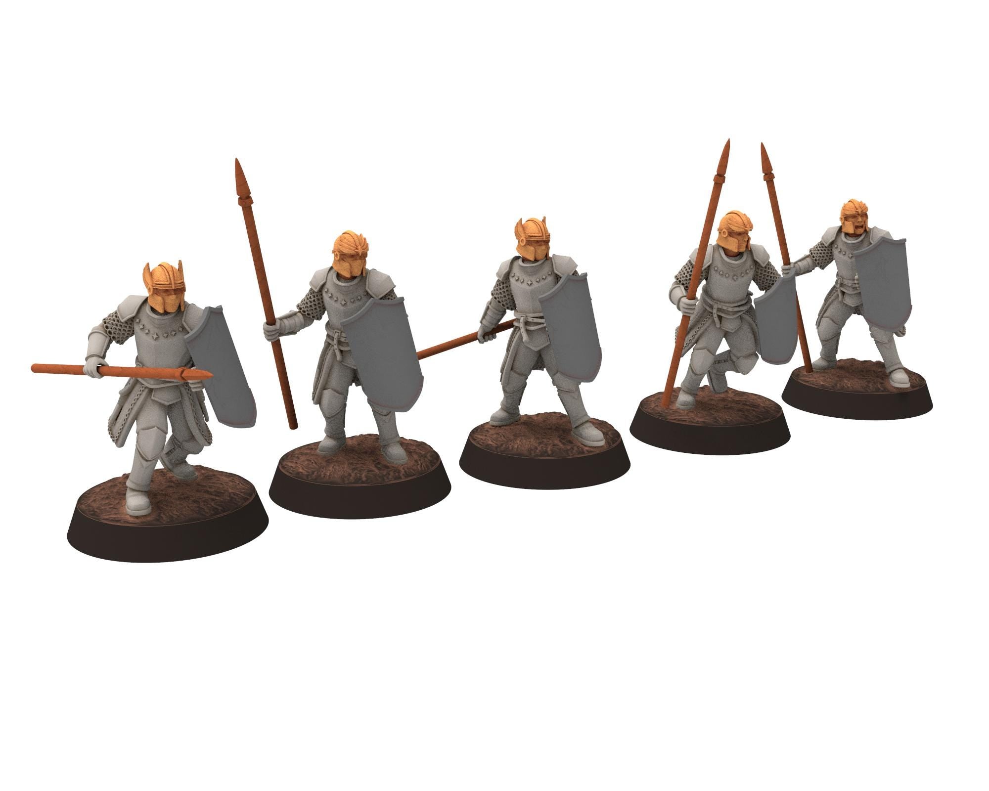Gandor - Heavy men at arms with spears and shields, defenders of the free men realm, miniature for wargame D&D, Lotr... Quatermaster 3D