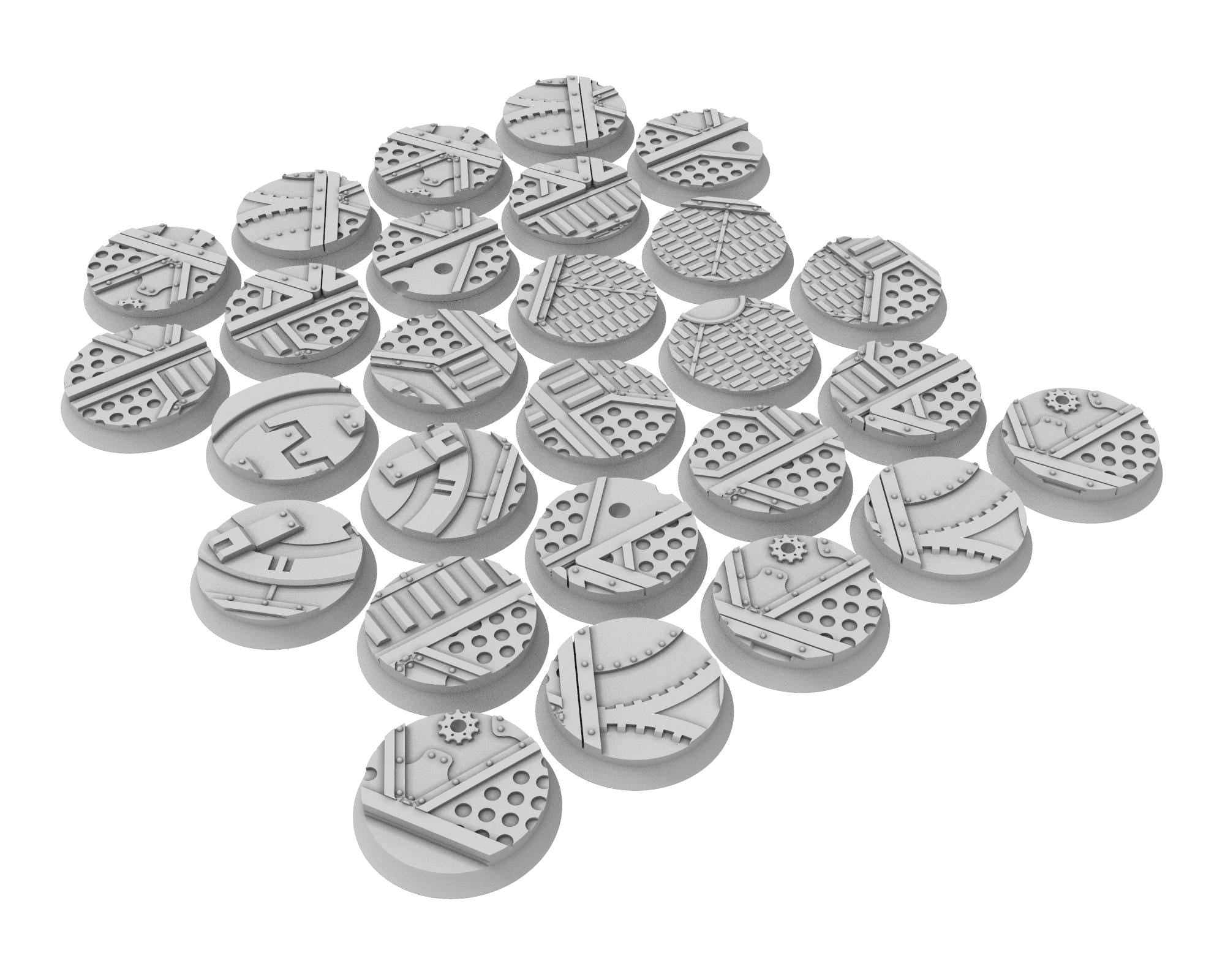 Military Base - Textured Round Bases, lot of 25mm to 160mm MILBS set Metalic industrial ground usable for warmachine, wargame...