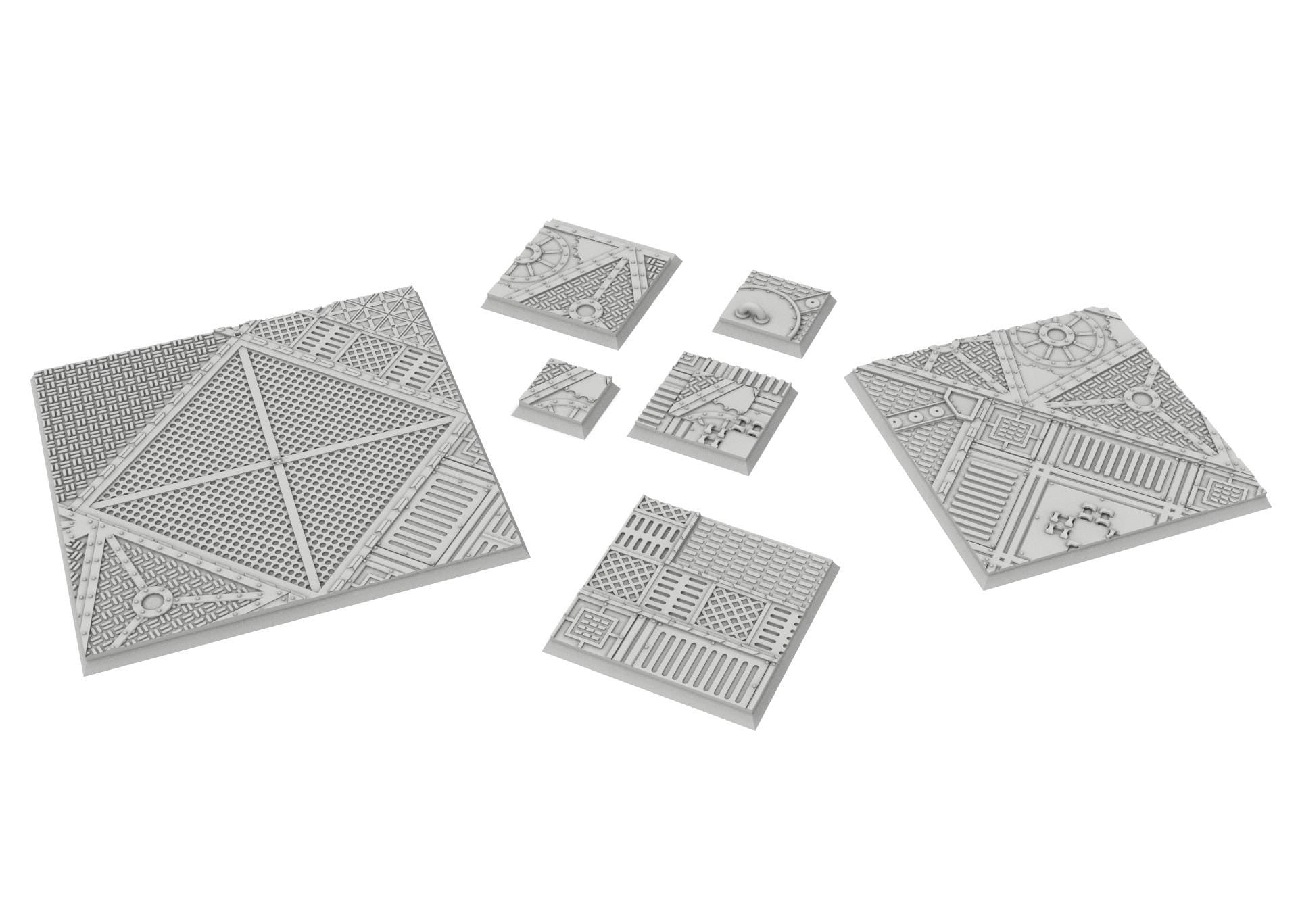 Industrial - Textured Square Bases, lot of 20mm to 100mm INDRV Factory ground usable for Oldhammer, 9th age, King of war, wargame...