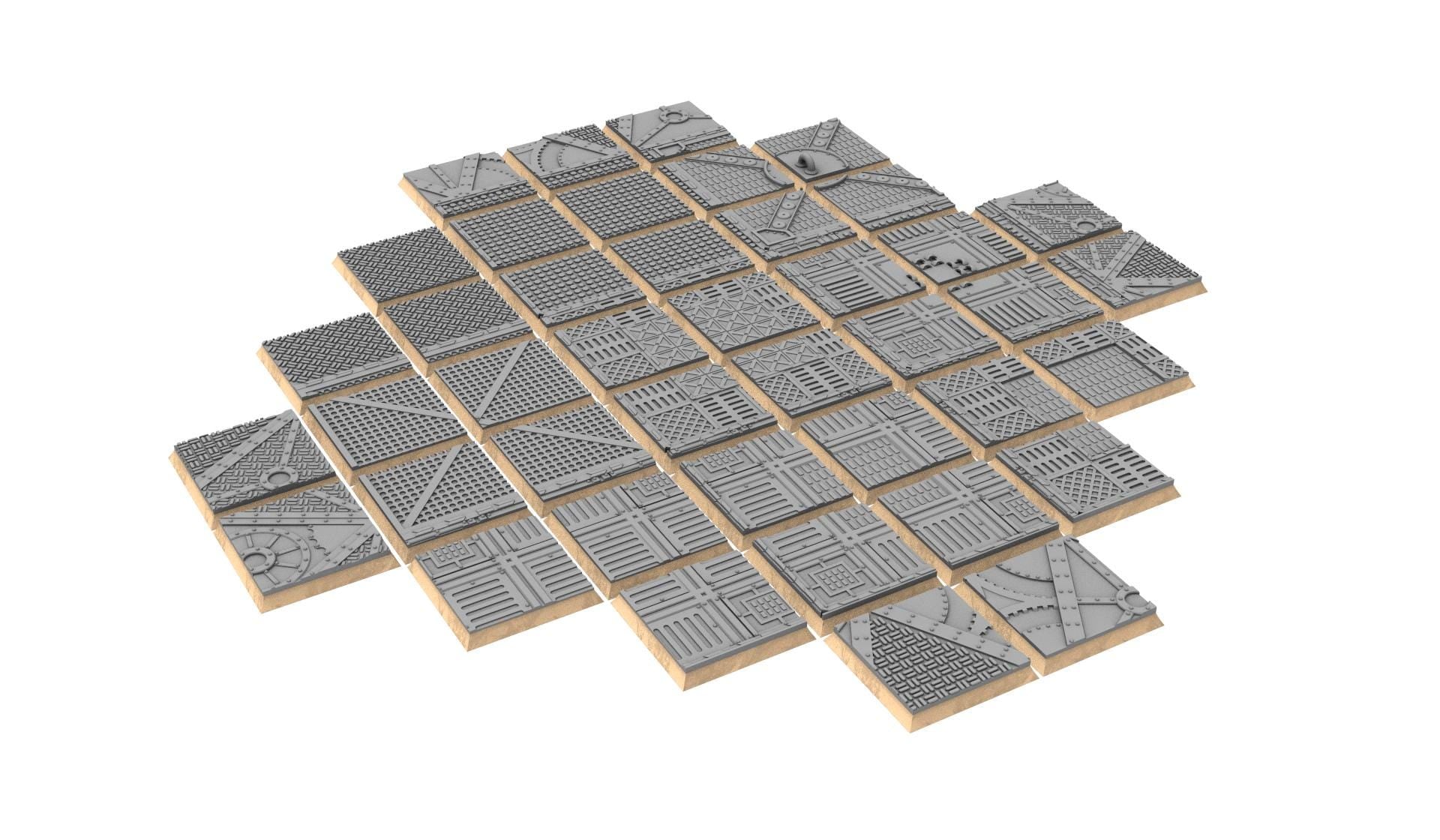 Industrial - Textured Square Bases, lot of 20mm to 100mm INDRV Factory ground usable for Oldhammer, 9th age, King of war, wargame...