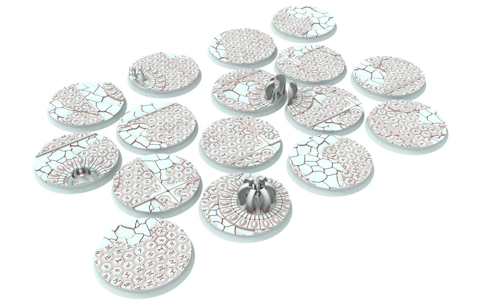 Dark City - Textured Round Bases, lot of 25mm to 160mm DRKCT Eldar space fantasy elves runic ground set 6 usable for warmachine, wargame...