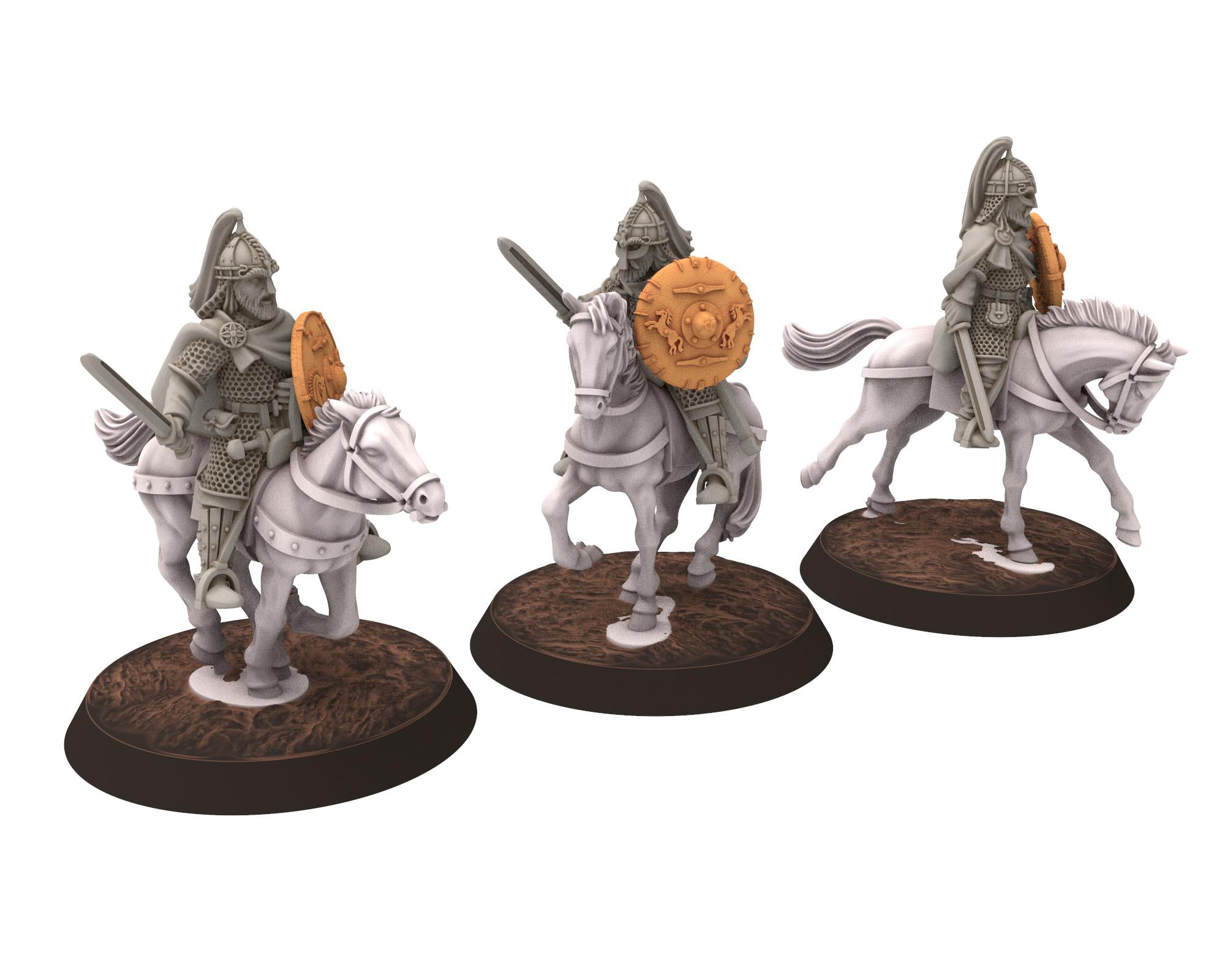 Rohan - Royal Bodyguards Swormen Mounted, Knight of Rohan, the Horse-lords of the mark, minis for wargame D&D, Lotr... Medbury miniatures