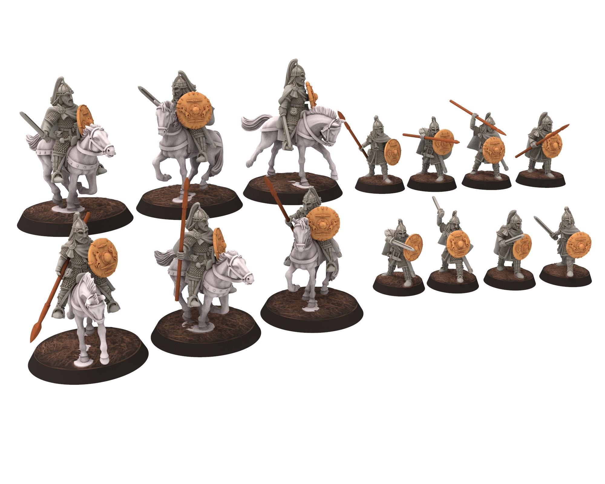 Rohan - Royal Bodyguards Swormen Mounted, Knight of Rohan, the Horse-lords of the mark, minis for wargame D&D, Lotr... Medbury miniatures