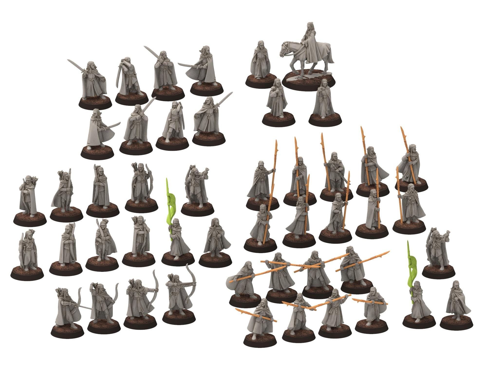 Darkwood - Elven Milita Musician, Banner, Leader, Sylvan Eldar Kingdom, Middle rings miniatures for wargame D&D, LOTR, Medbury miniatures