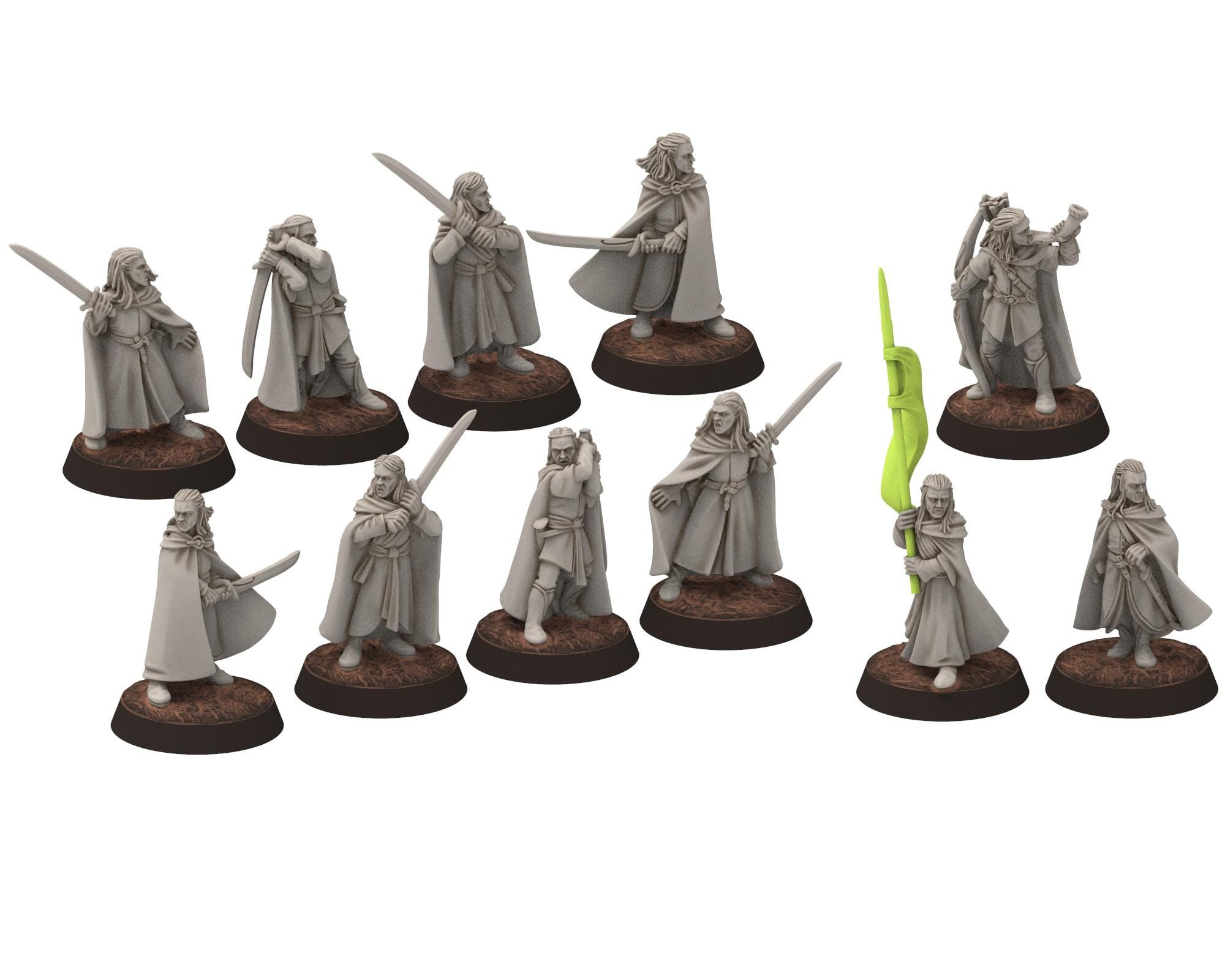 Darkwood - Elven Milita Musician, Banner, Leader, Sylvan Eldar Kingdom, Middle rings miniatures for wargame D&D, LOTR, Medbury miniatures