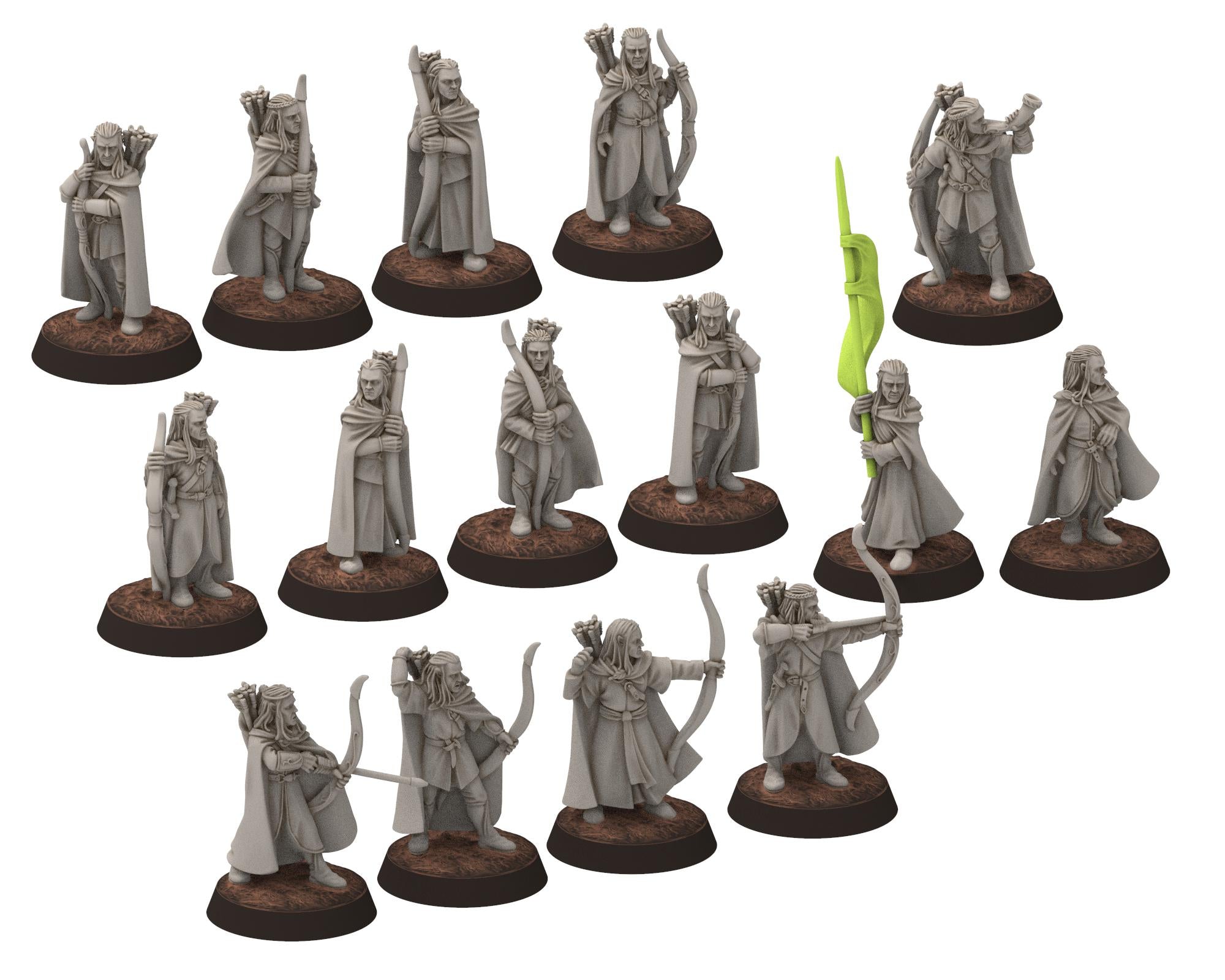Darkwood - Elven Milita Musician, Banner, Leader, Sylvan Eldar Kingdom, Middle rings miniatures for wargame D&D, LOTR, Medbury miniatures