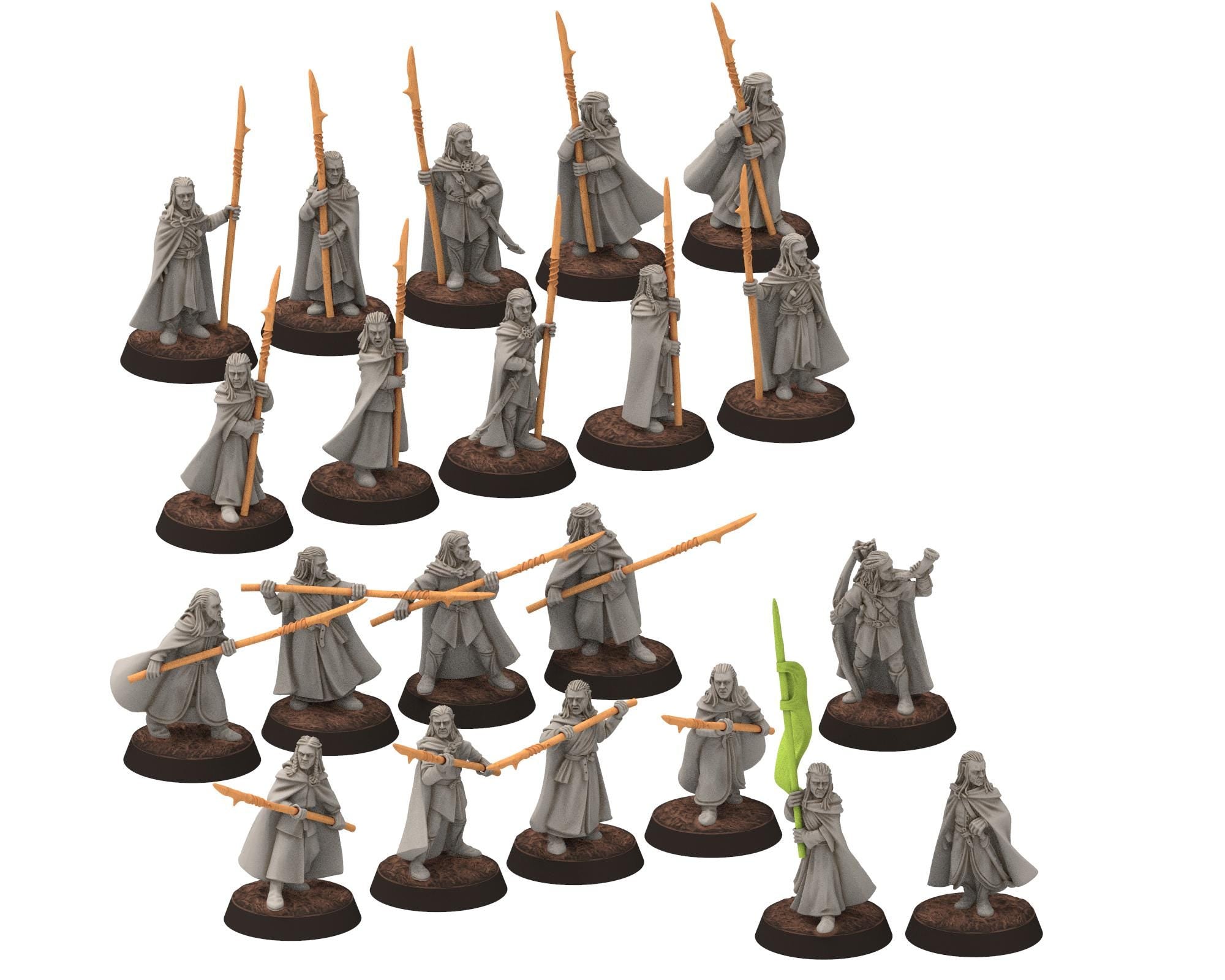 Darkwood - Elven Milita Musician, Banner, Leader, Sylvan Eldar Kingdom, Middle rings miniatures for wargame D&D, LOTR, Medbury miniatures
