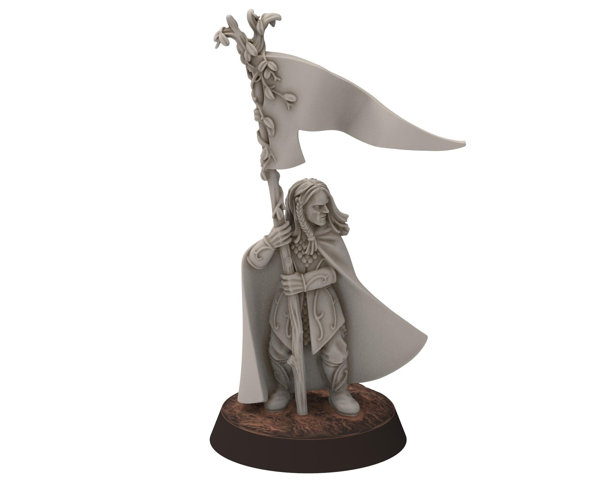 Darkwood - Wood Elf Musician, Banner, Leader, Sylvan Eldar Kingdom, Middle rings miniatures for wargame D&D, LOTR, Medbury miniatures