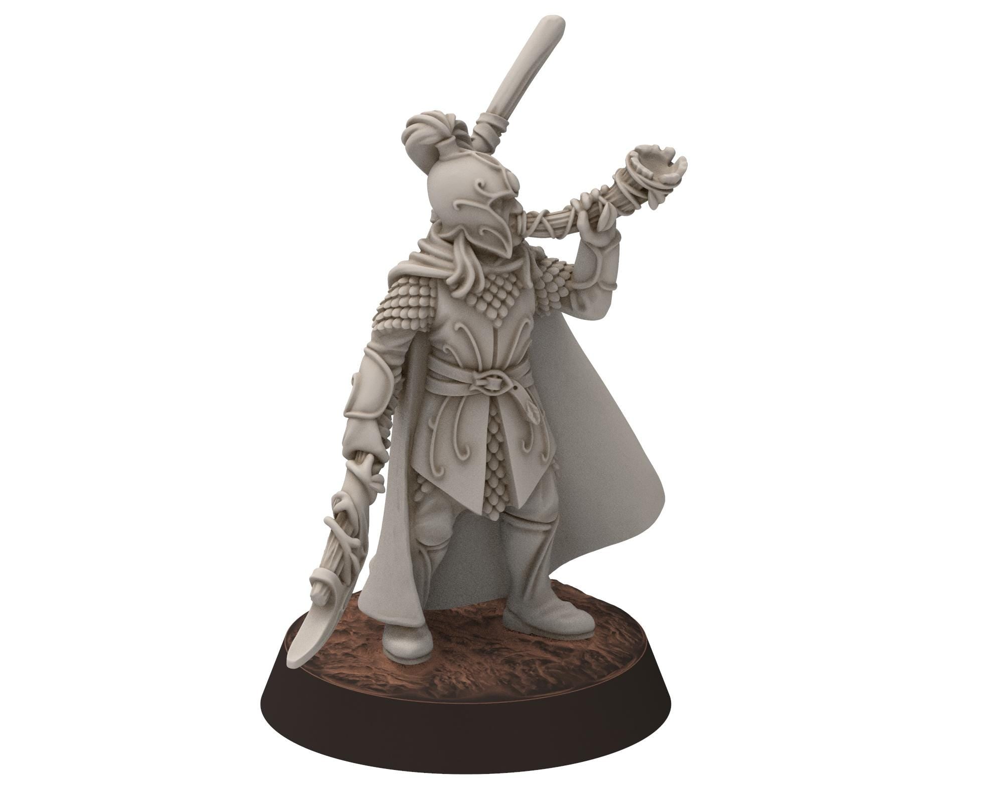 Darkwood - Wood Elf Musician, Banner, Leader, Sylvan Eldar Kingdom, Middle rings miniatures for wargame D&D, LOTR, Medbury miniatures