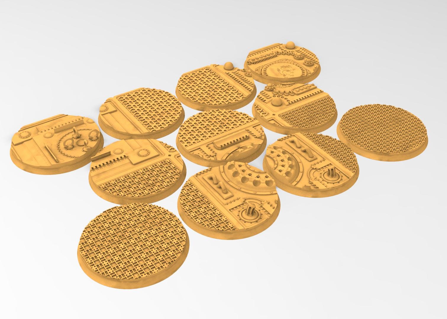 Comercial outpost - Textured Round Bases, lot of 25mm to 160mm CMRCL set 1 usable for warmachine, wargame...