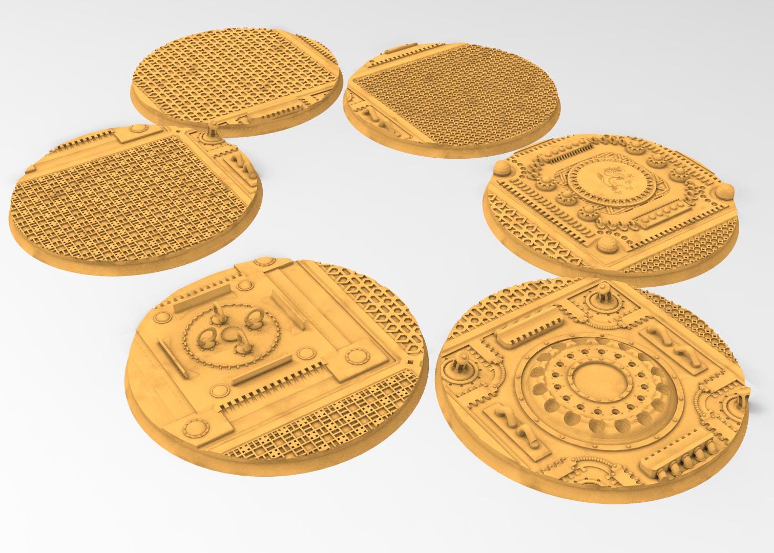 Comercial outpost - Textured Round Bases, lot of 25mm to 160mm CMRCL set 1 usable for warmachine, wargame...