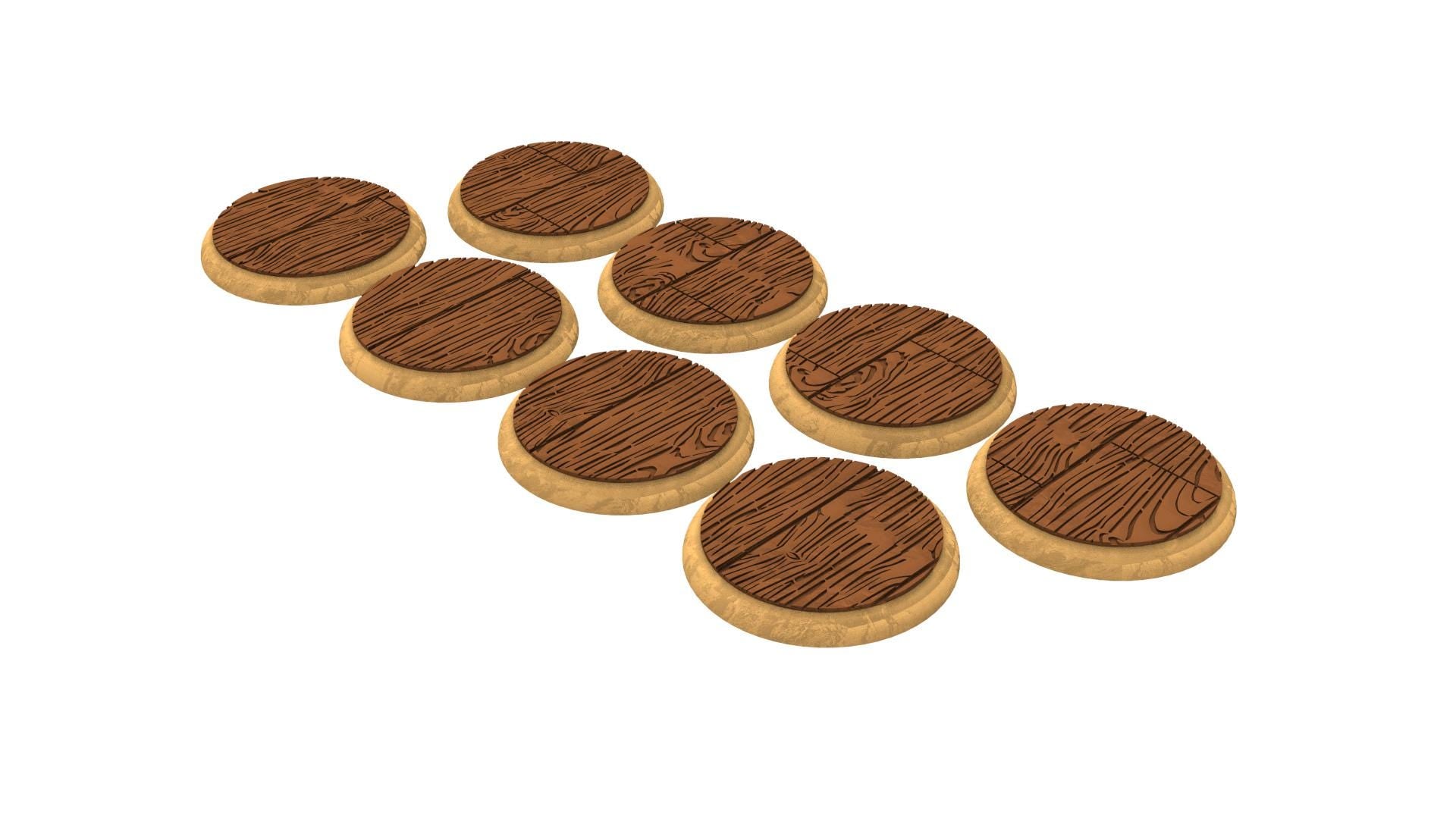 Civil - Textured Round Bases, lot of 25mm to 130mm wooden ship wood usable for Oldhammer, saga, age of sigmar, confrontation, wargame...