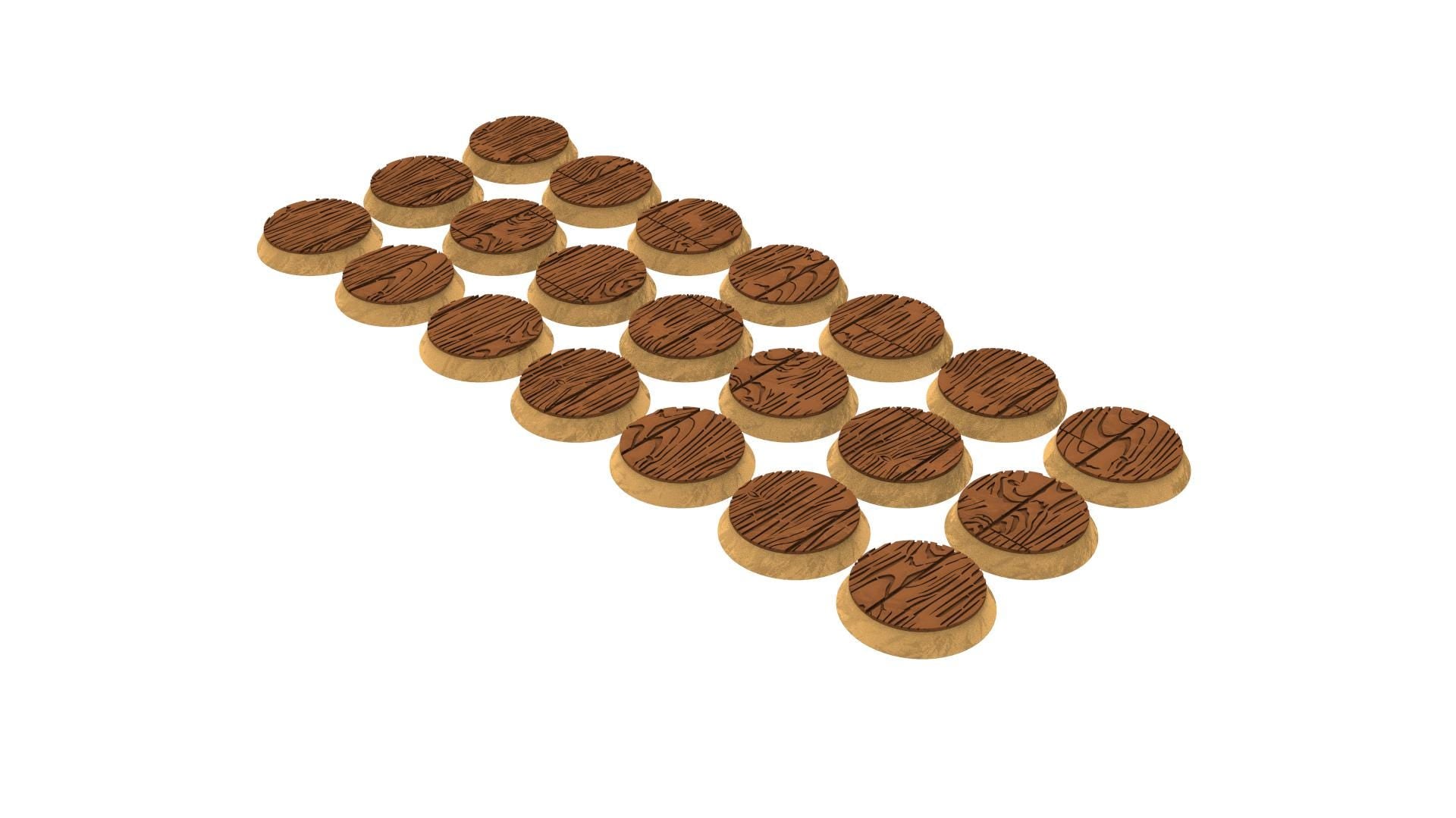 Civil - Textured Round Bases, lot of 25mm to 130mm wooden ship wood usable for Oldhammer, saga, age of sigmar, confrontation, wargame...