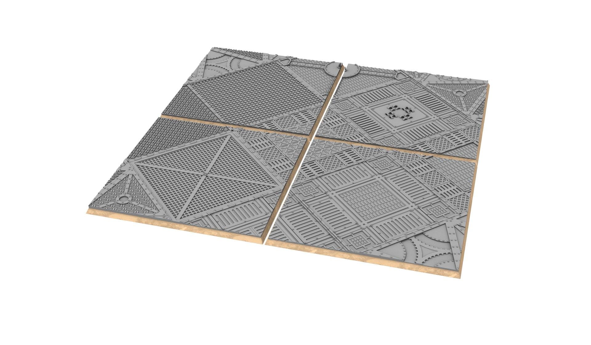 Industrial - Textured Square Bases, lot of 20mm to 100mm INDRV Factory ground usable for Oldhammer, 9th age, King of war, wargame...