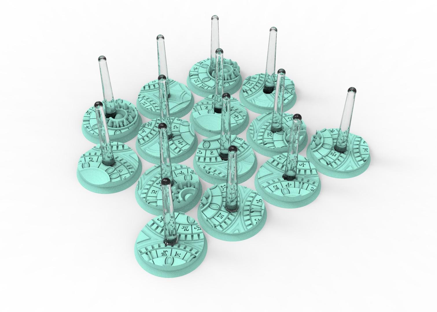 Dark City - Textured Round Bases, lot of 25mm to 160mm DRKCT Eldar space fantasy elves runic ground set 2 usable for warmachine, wargame...