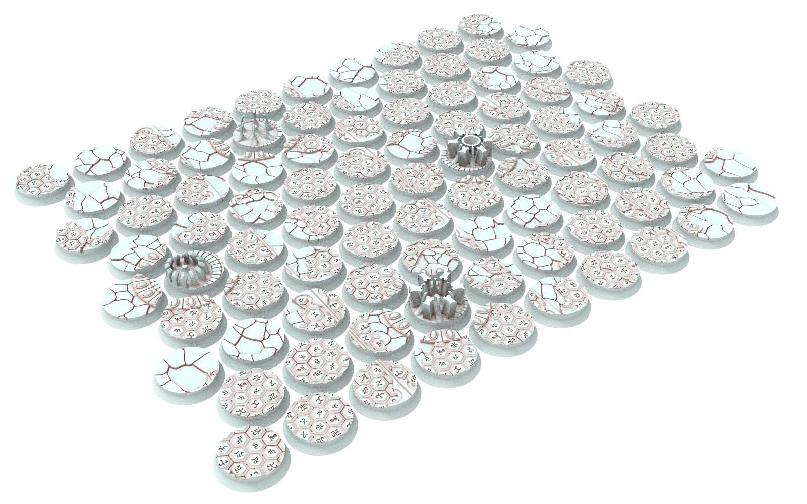 Dark City - Textured Round Bases, lot of 25mm to 160mm DRKCT Eldar space fantasy elves runic ground set 6 usable for warmachine, wargame...