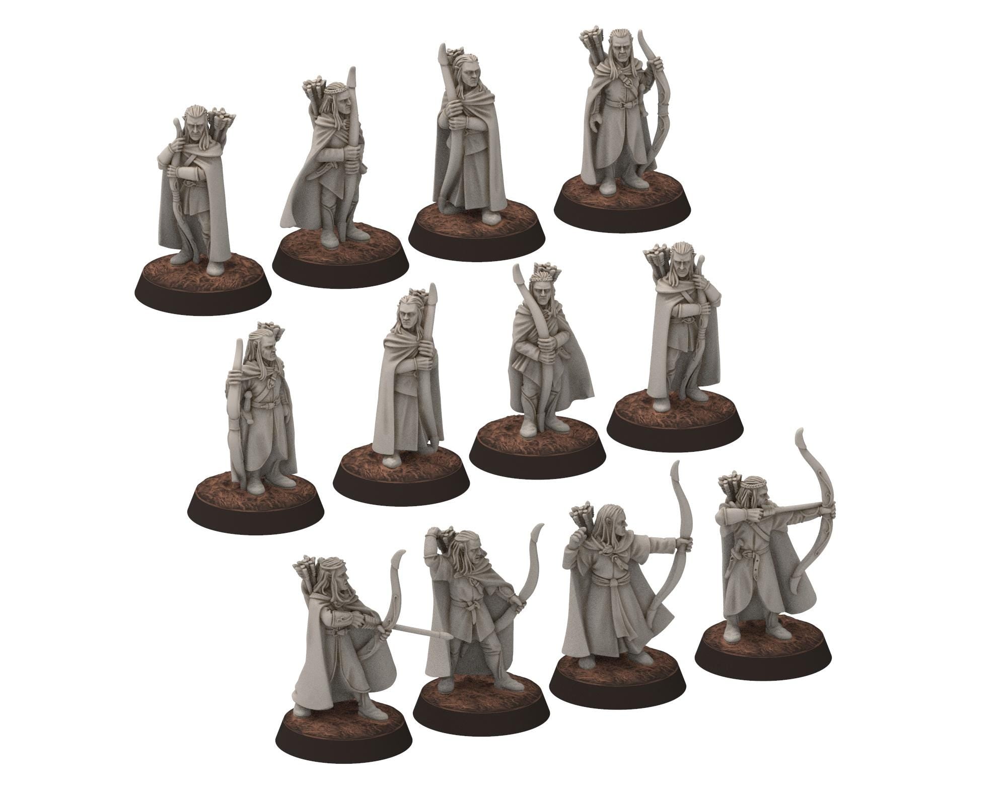 Darkwood - Elven Milita with Bows, Resting, Sylvan Eldar Kingdom, Middle rings miniatures for wargame D&D, LOTR, Medbury miniatures