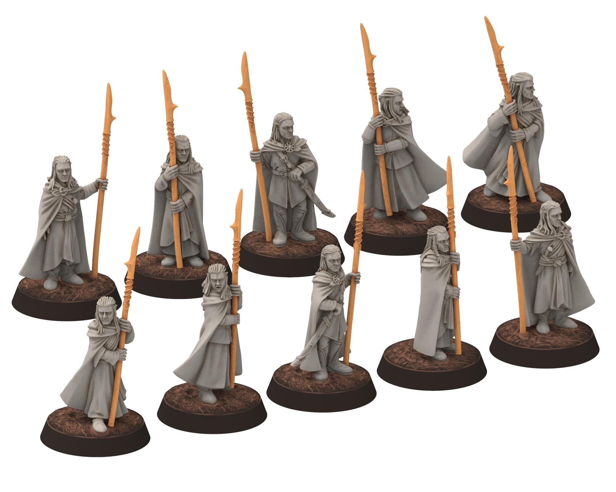Darkwood - Elven Milita with Spears, Resting, Sylvan Eldar Kingdom, Middle rings miniatures for wargame D&D, LOTR, Medbury miniatures