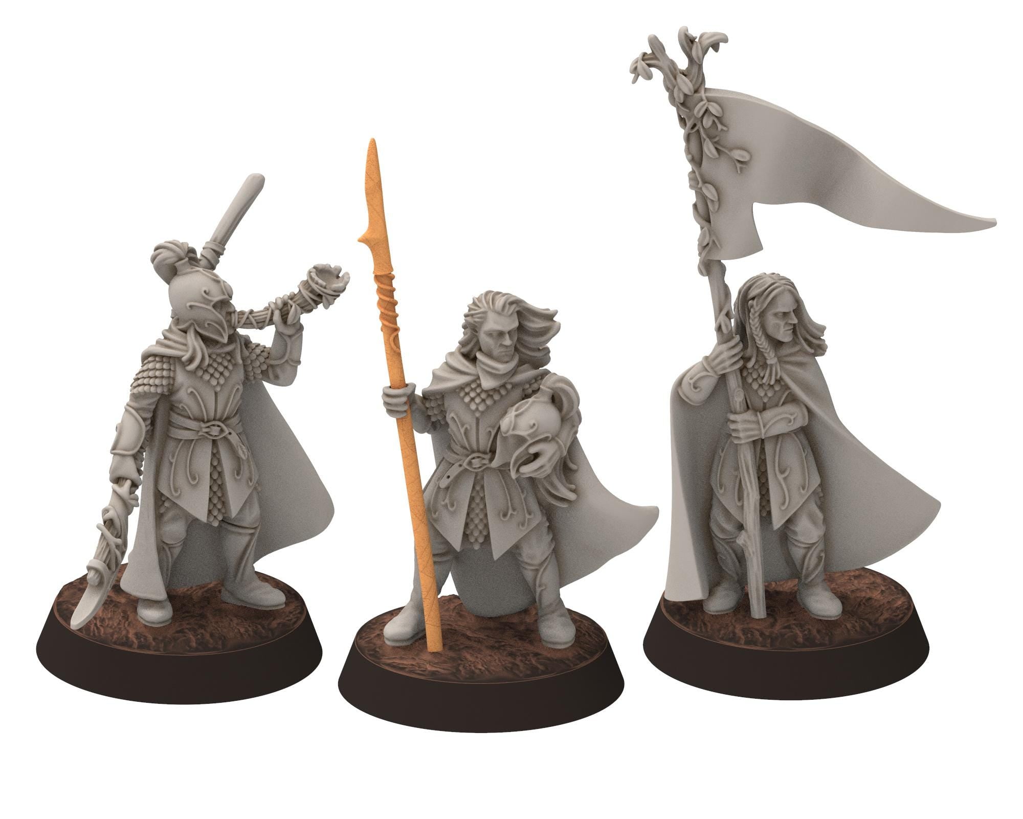 Darkwood - Wood Elf spearmen V2, Sylvan Eldar Kingdom, Middle rings miniatures for wargame D&D, LOTR, Medbury miniatures