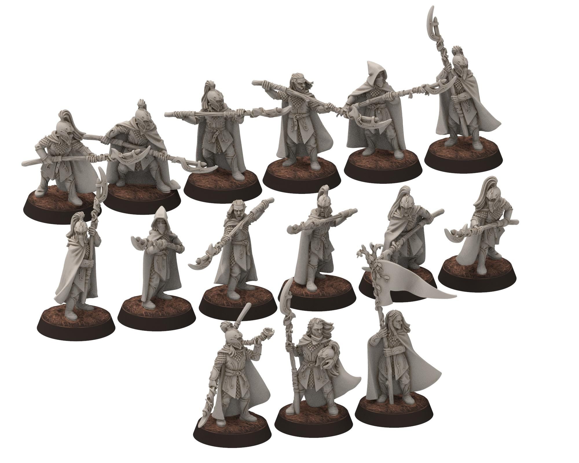 Darkwood - Wood Elf spearmen, Sylvan Eldar Kingdom, Middle rings miniatures for wargame D&D, LOTR, Medbury miniatures