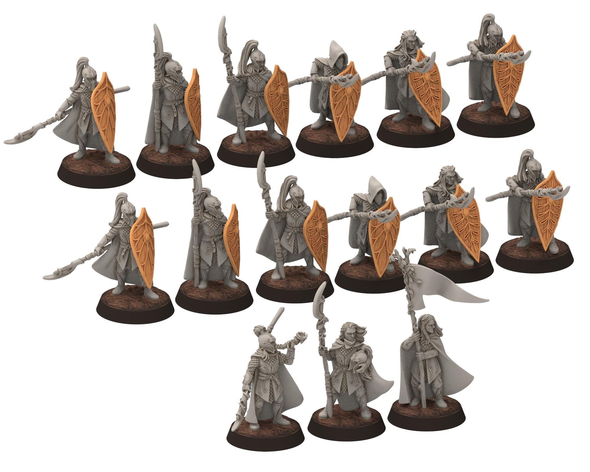 Darkwood - Wood Elf spearmen Bundle, Sylvan Eldar Kingdom, Middle rings miniatures for wargame D&D, LOTR, Medbury miniatures