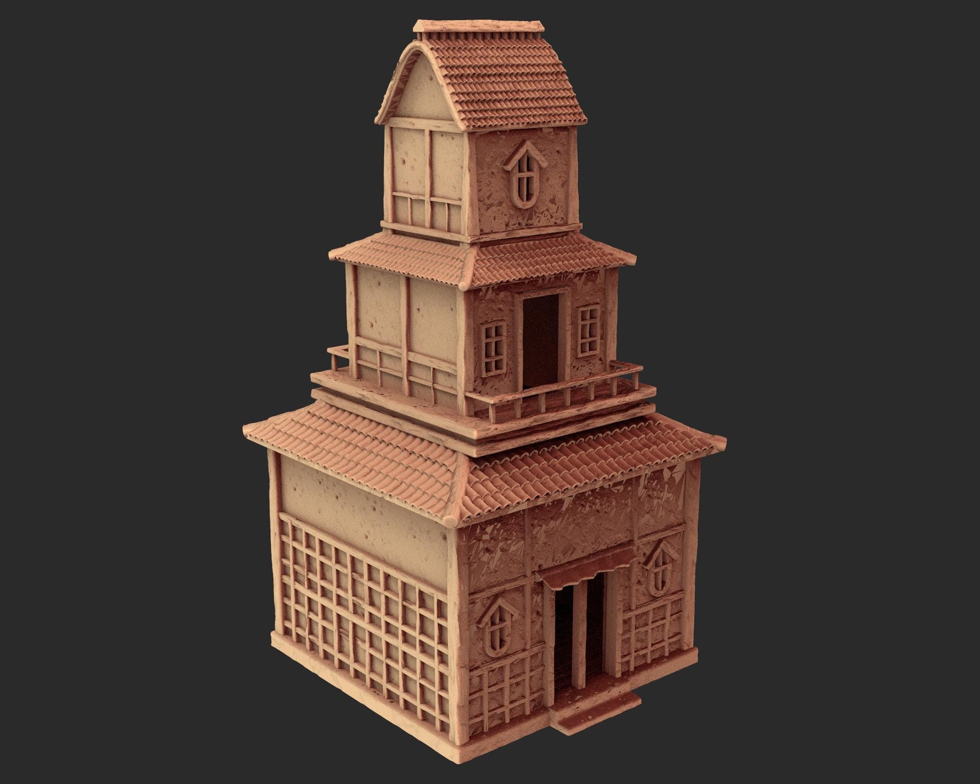 Japanese medieval building - House 3 - ancient Asia PLA for Oldworld, Dungeon & Dragons, Frostgrave, Age of fantasy battle skirmish wargame