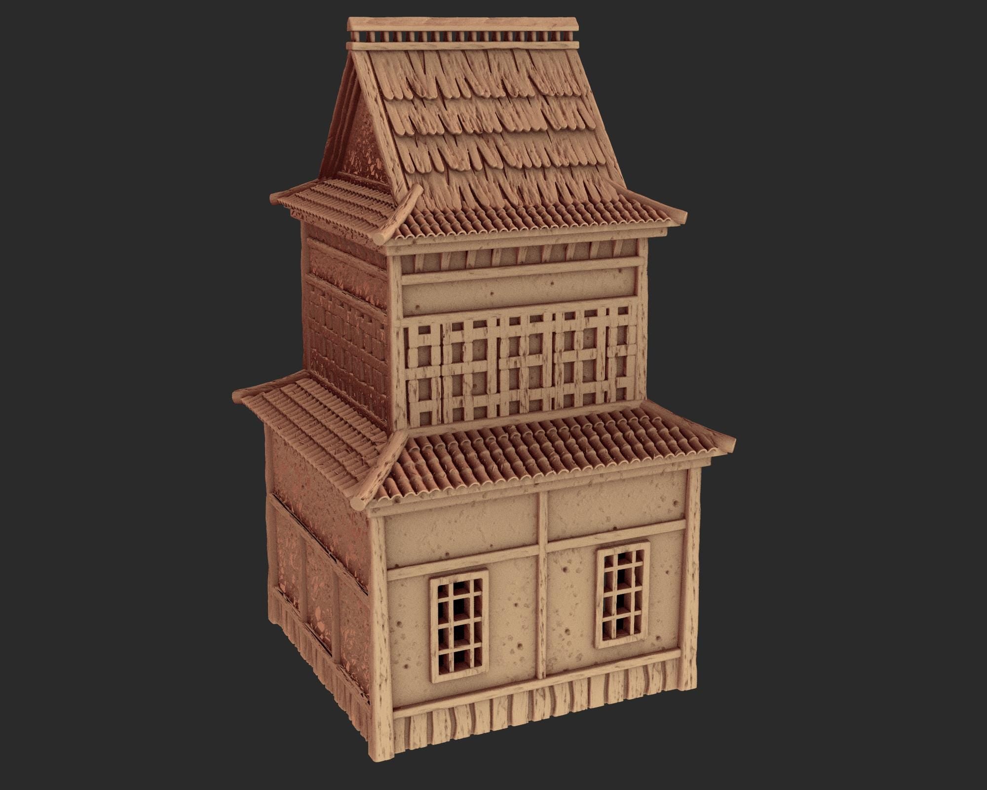 Japanese medieval building - House 4 - ancient Asia PLA for Oldworld, Dungeon & Dragons, Frostgrave, Age of fantasy battle skirmish wargame