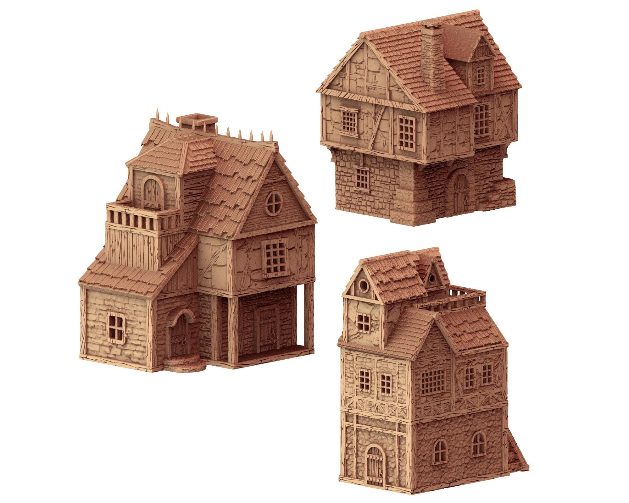 Middle Age Houses - 2 - PLA for Oldworld, Dungeon & Dragons, Saga, Historical, Frostgrave, Age of fantasy battle skirmish wargame