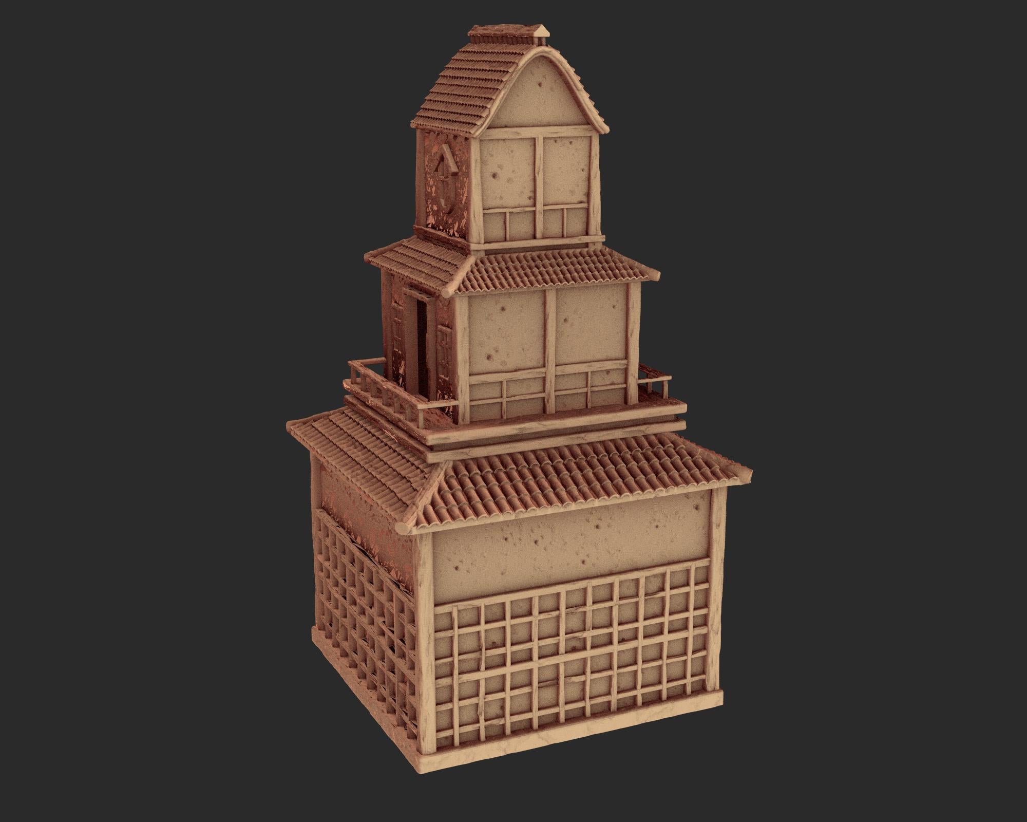 Japanese medieval building - House 3 - ancient Asia PLA for Oldworld, Dungeon & Dragons, Frostgrave, Age of fantasy battle skirmish wargame