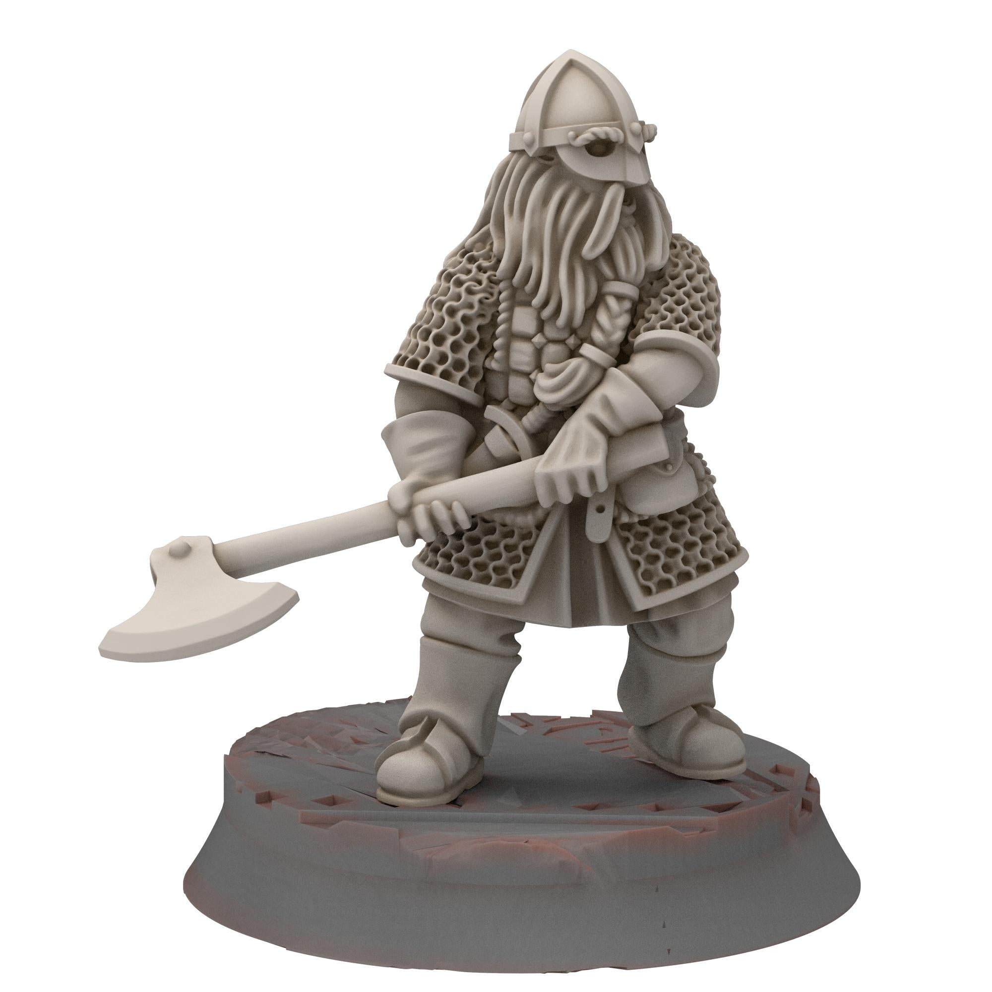Dwarves - Dwarf Warrior with 2 handed axes - Stonewards - Steelhalls - Medbury miniatures