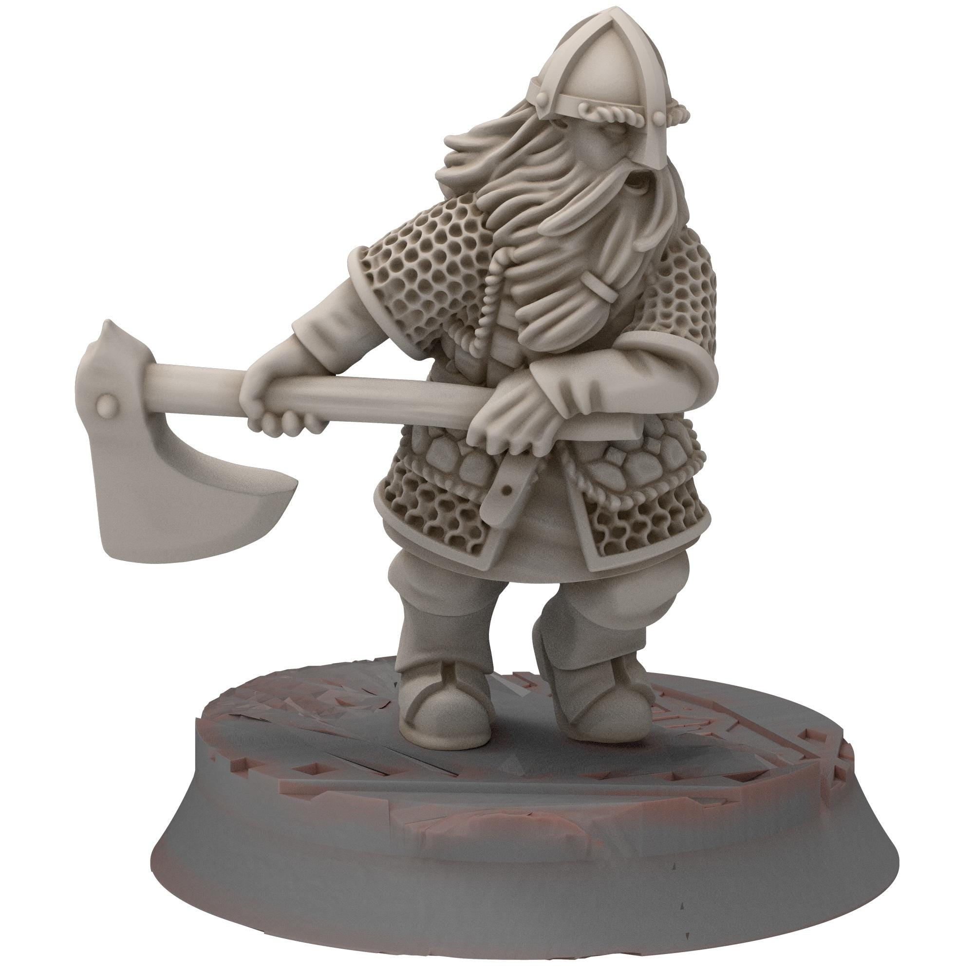 Dwarves - Dwarf Warrior with 2 handed axes - Stonewards - Steelhalls - Medbury miniatures