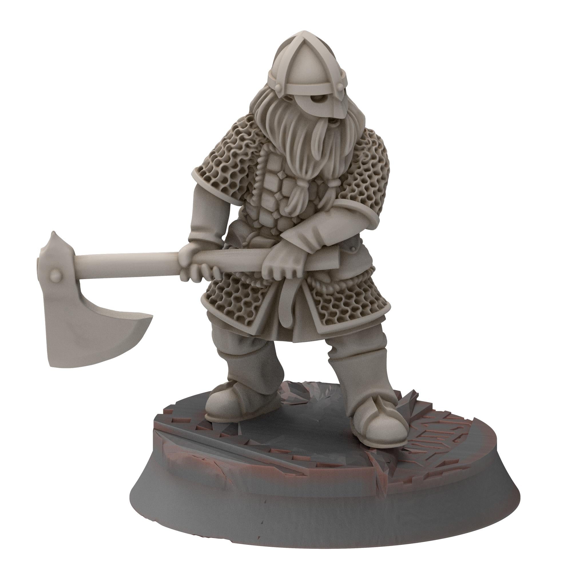 Dwarves - Dwarf Warrior with 2 handed axes - Stonewards - Steelhalls - Medbury miniatures