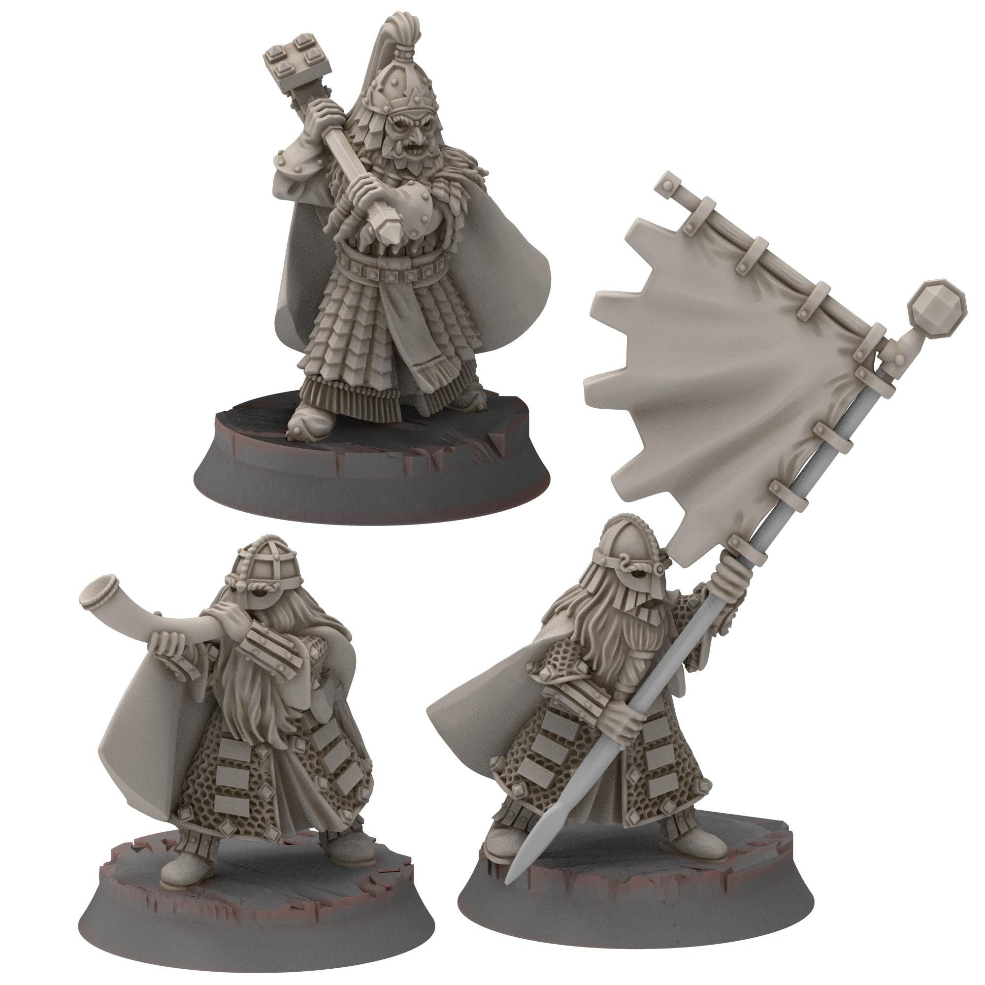 Dwarves - Dwarf Hearthguard Baner & Musician - Stonewards - Steelhalls - Medbury miniatures